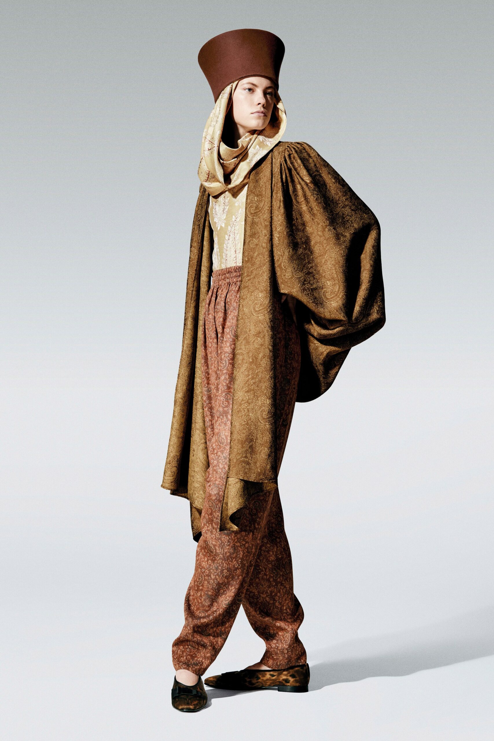 brown silk relaxed draped cape