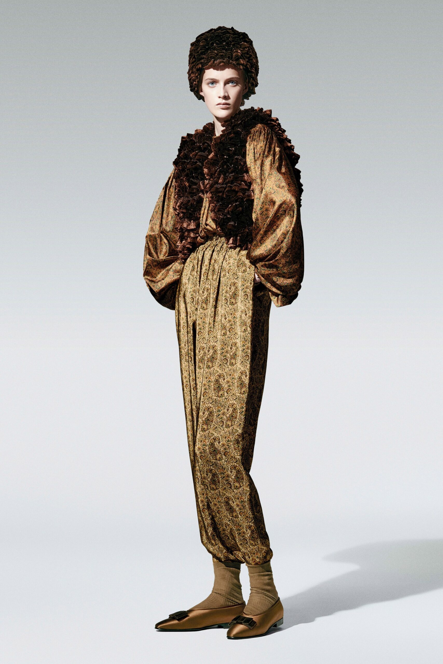 brown gold embroidered jumpsuit