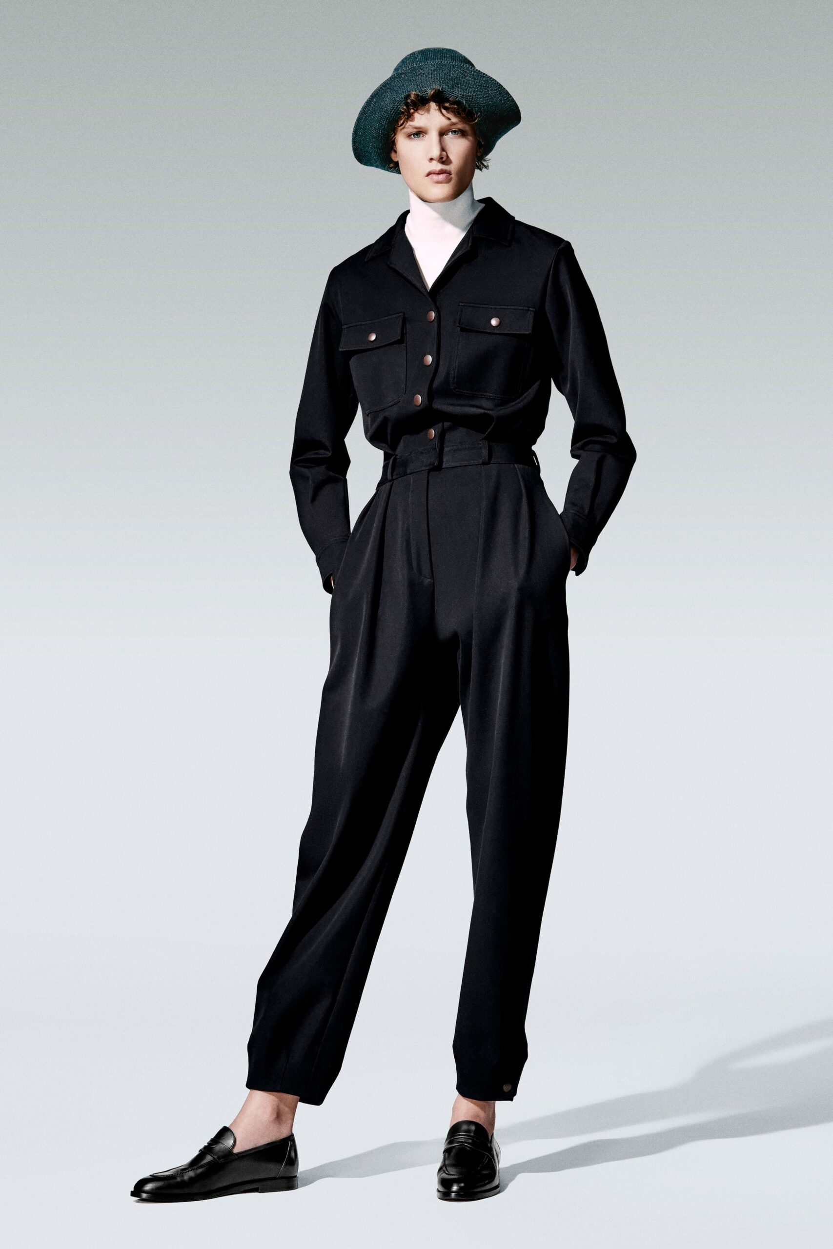 black fitted shirt and pants