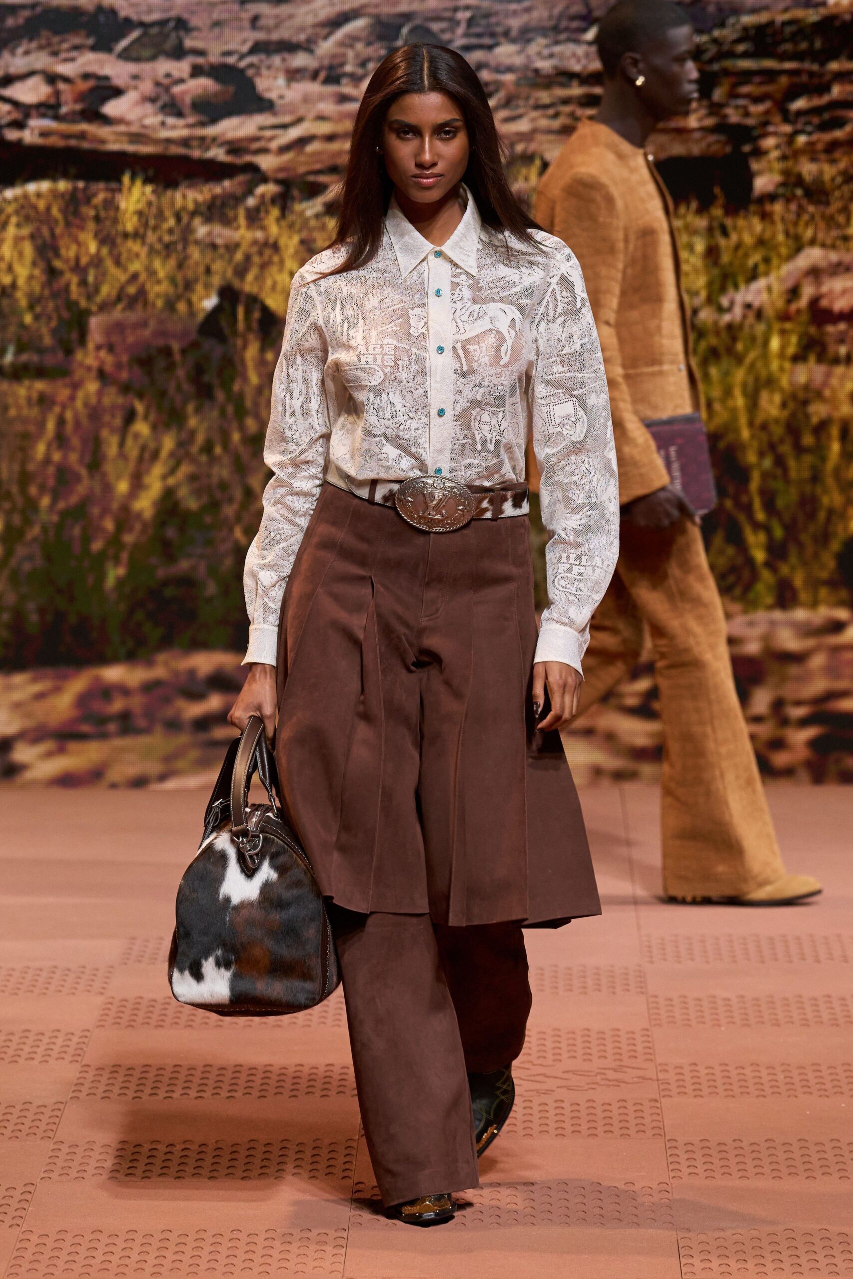 brown suede relaxed wide-leg pants