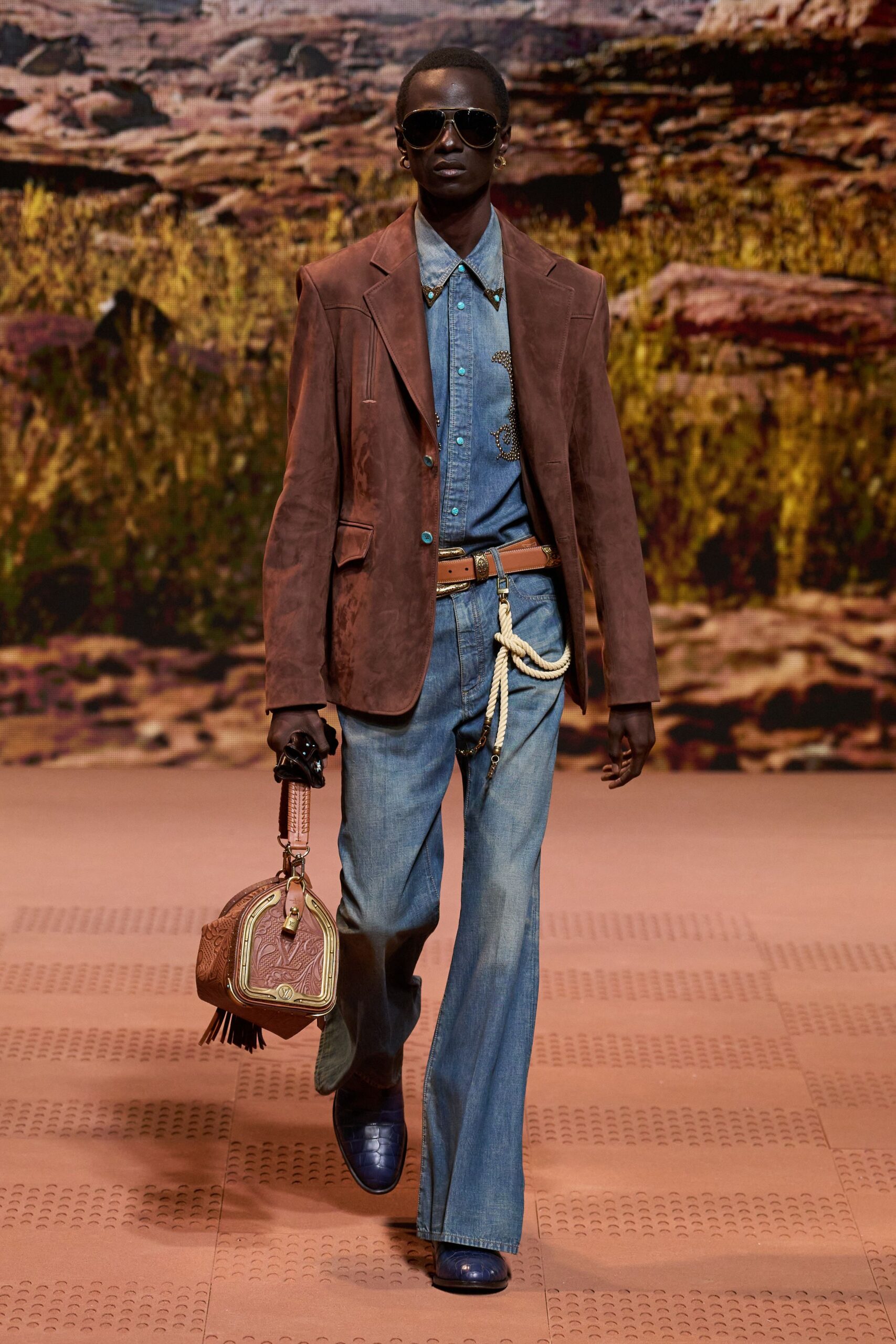 brown leather blazer with denim