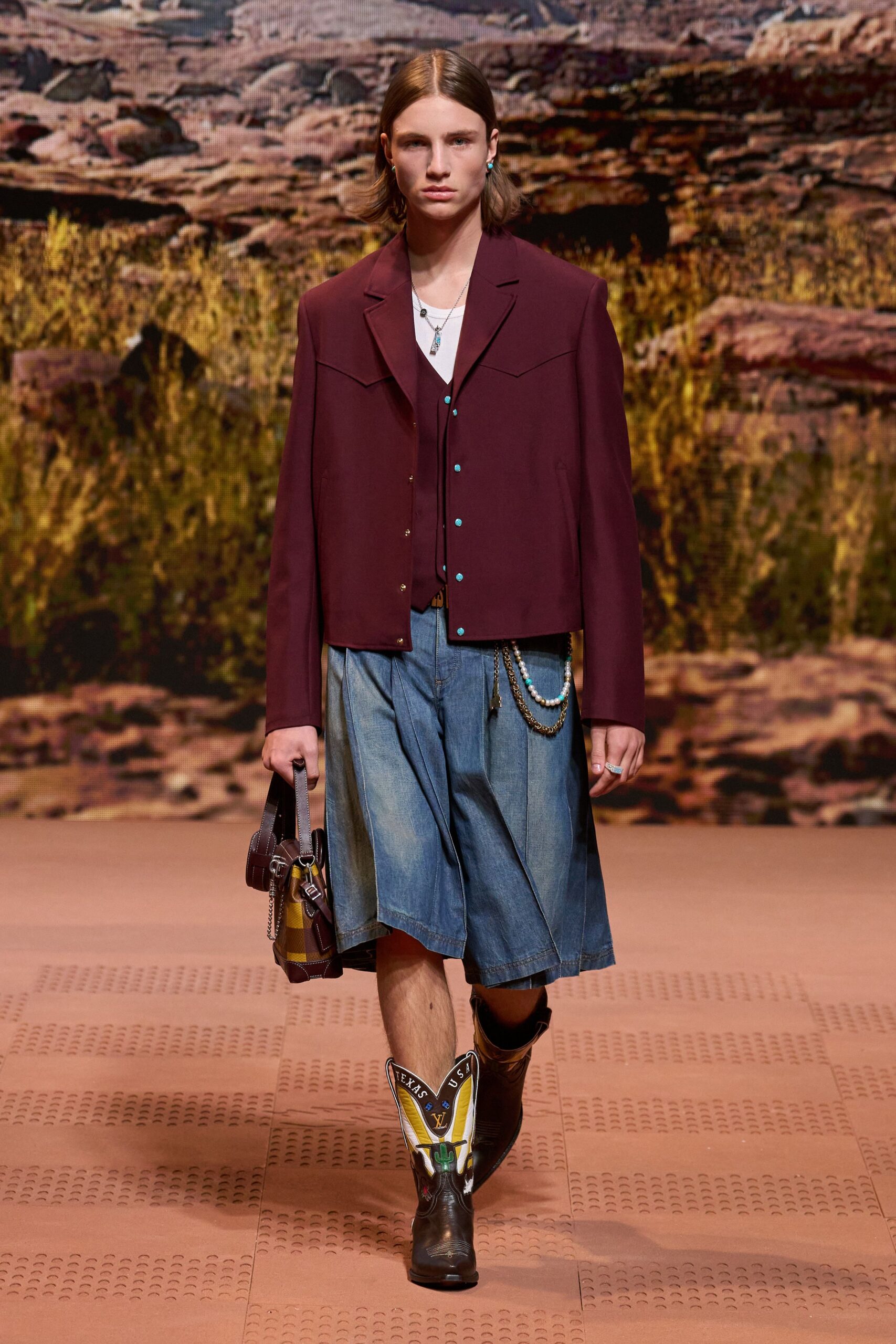 blue denim relaxed pleated skirt