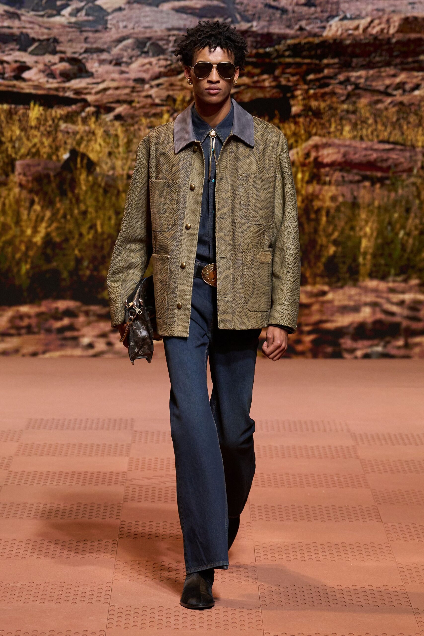 brown cotton long-sleeve collared relaxed printed jacket
