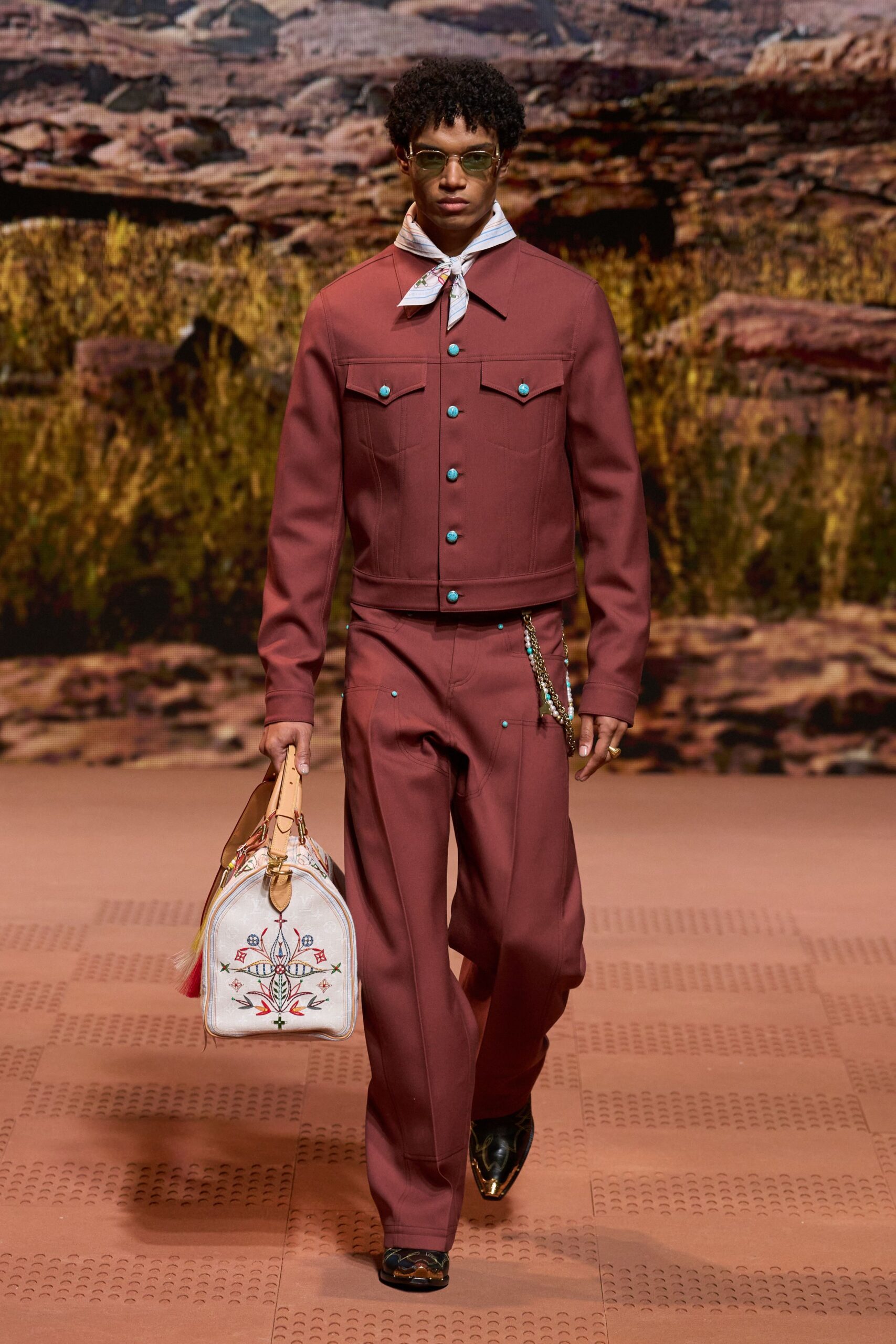 red cotton fitted straight-leg pants