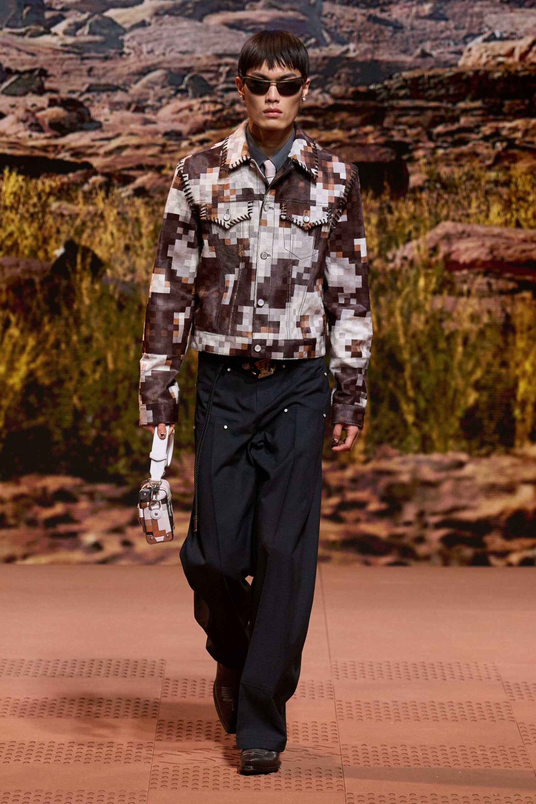 brown cotton long-sleeve collared fitted printed jacket