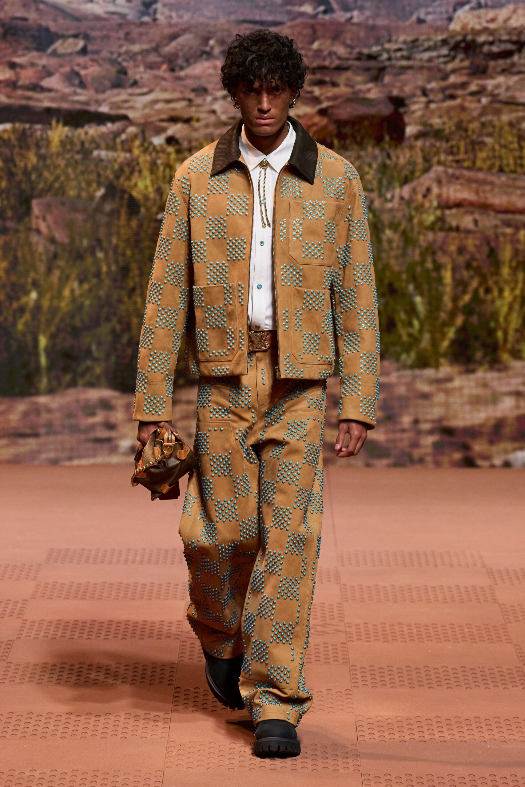 brown checked jacket and pants