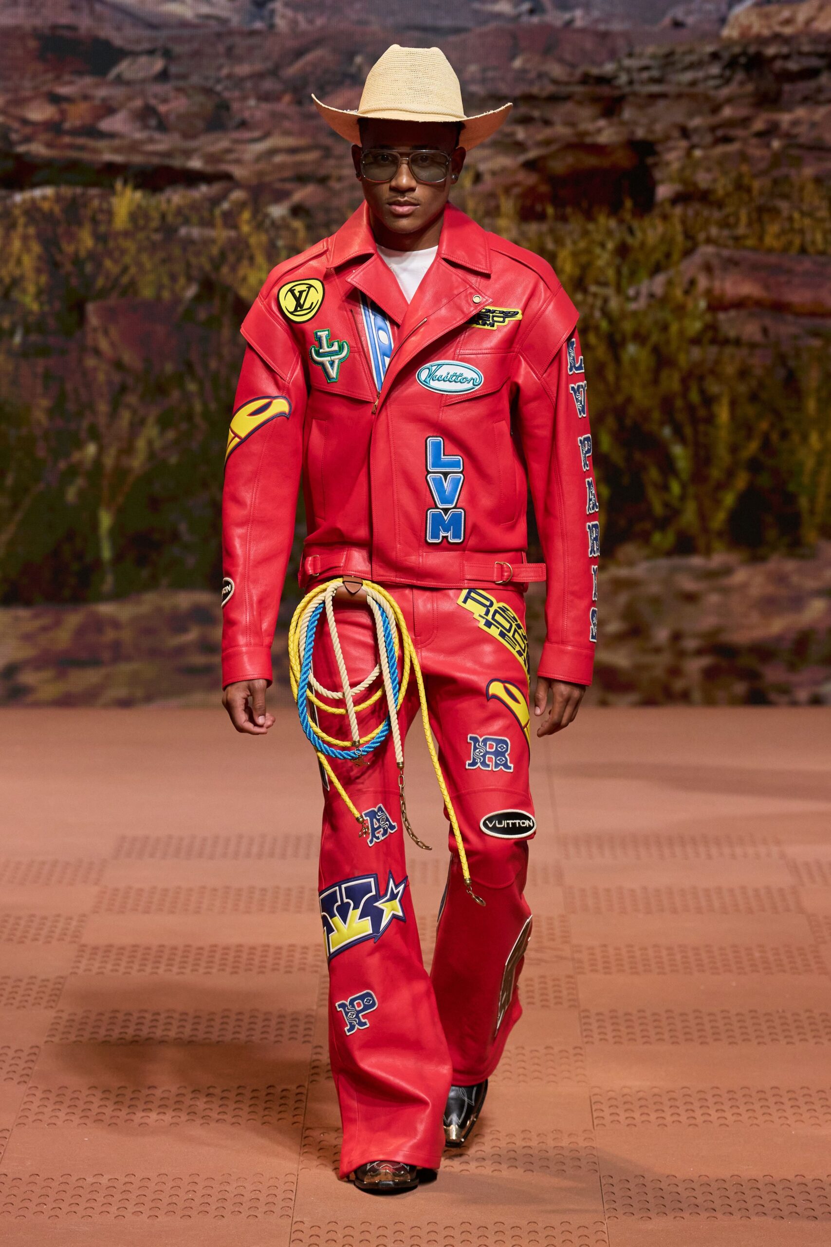 red leather long-sleeve collared fitted embroidered zippered jacket