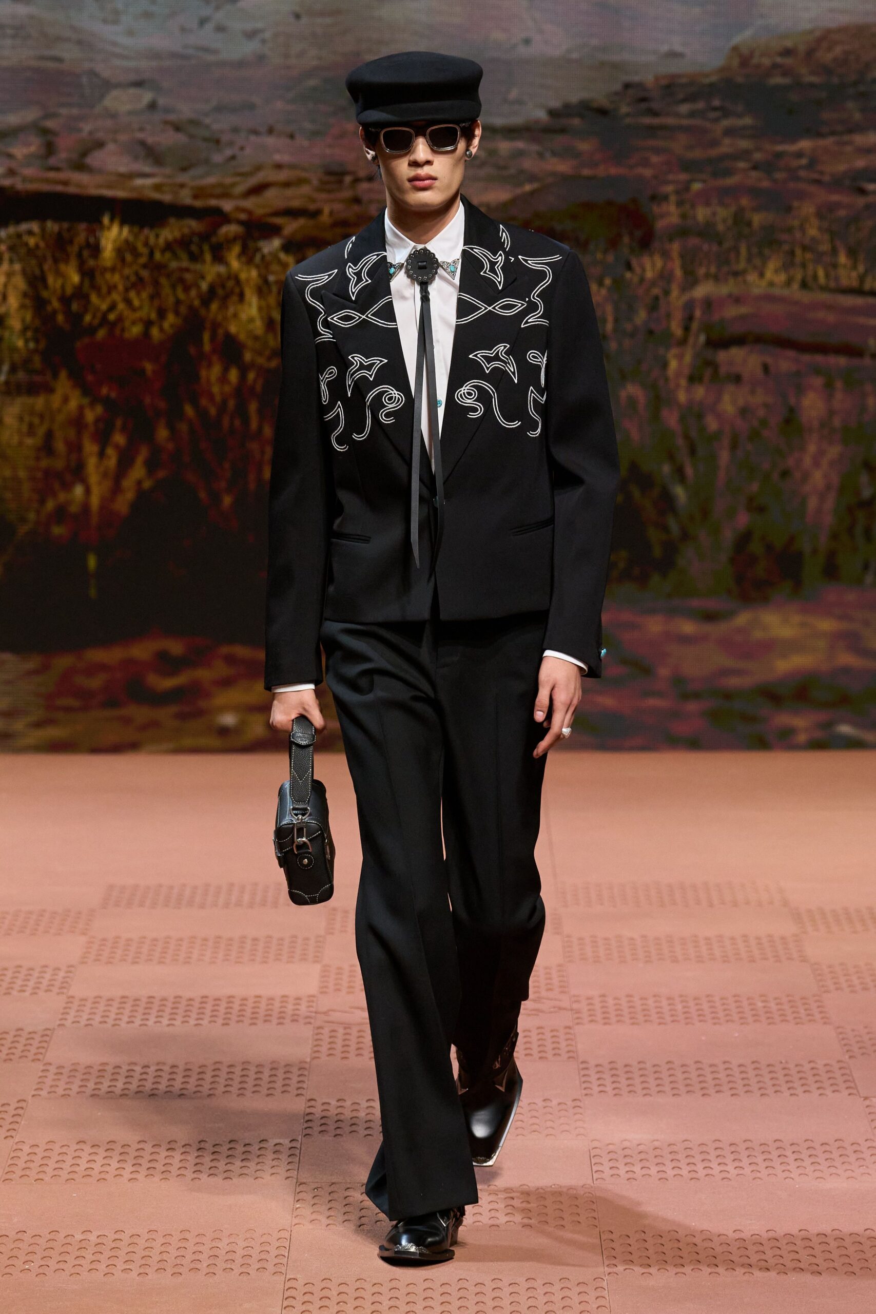 black cotton long-sleeve collared structured embroidered jacket