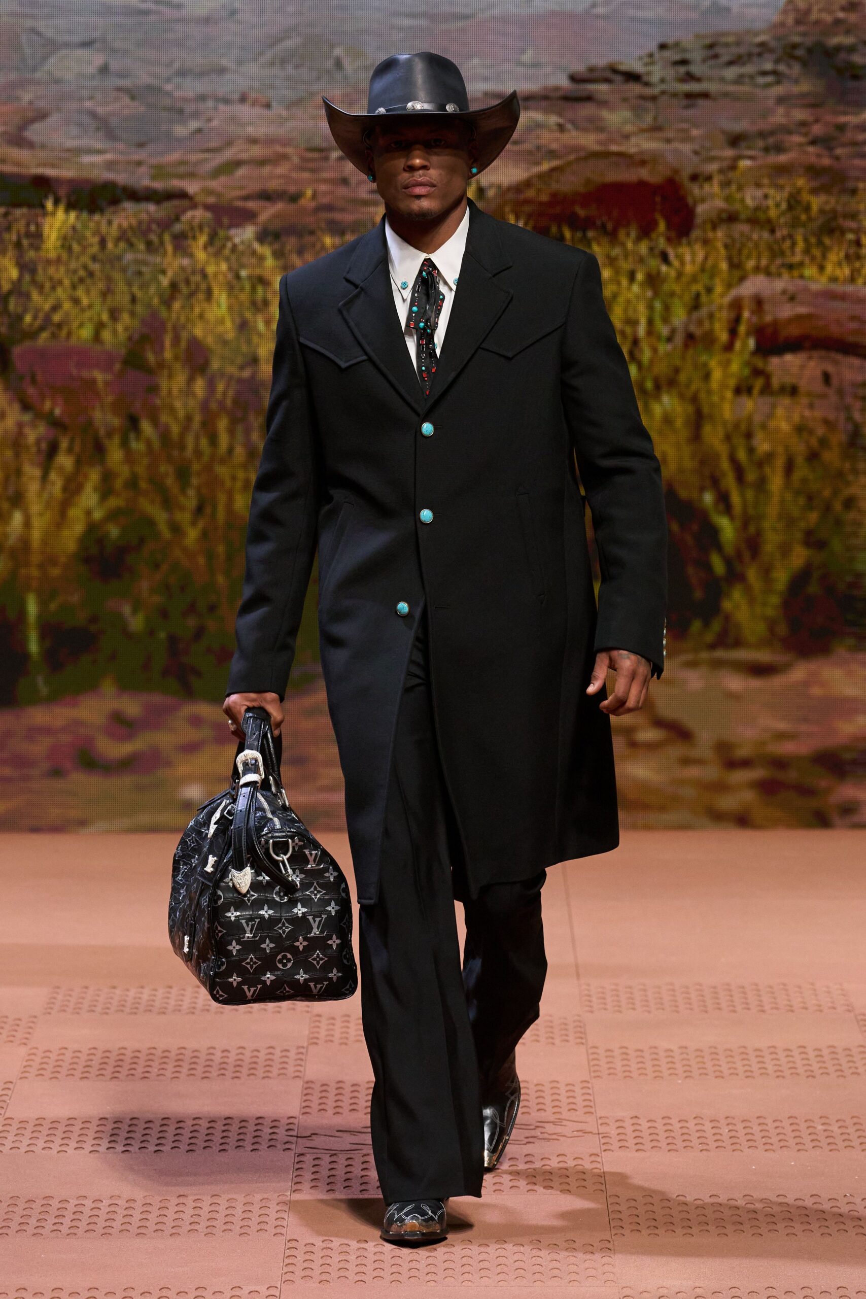 black leather printed bag
