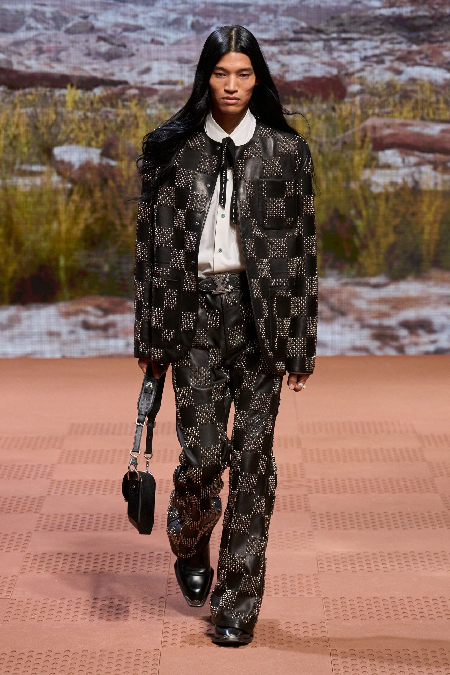 black and white checked jacket outfit