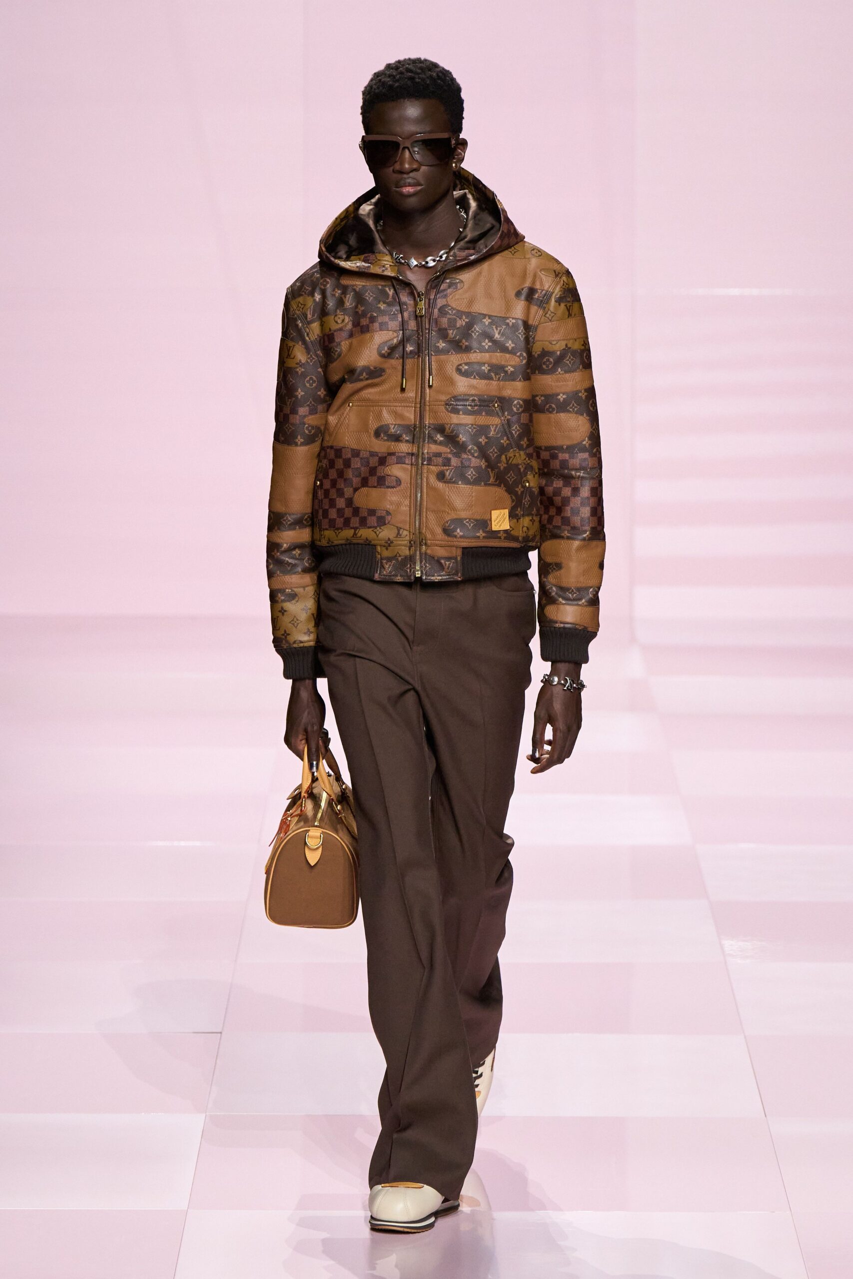 brown cotton hooded fitted printed jacket