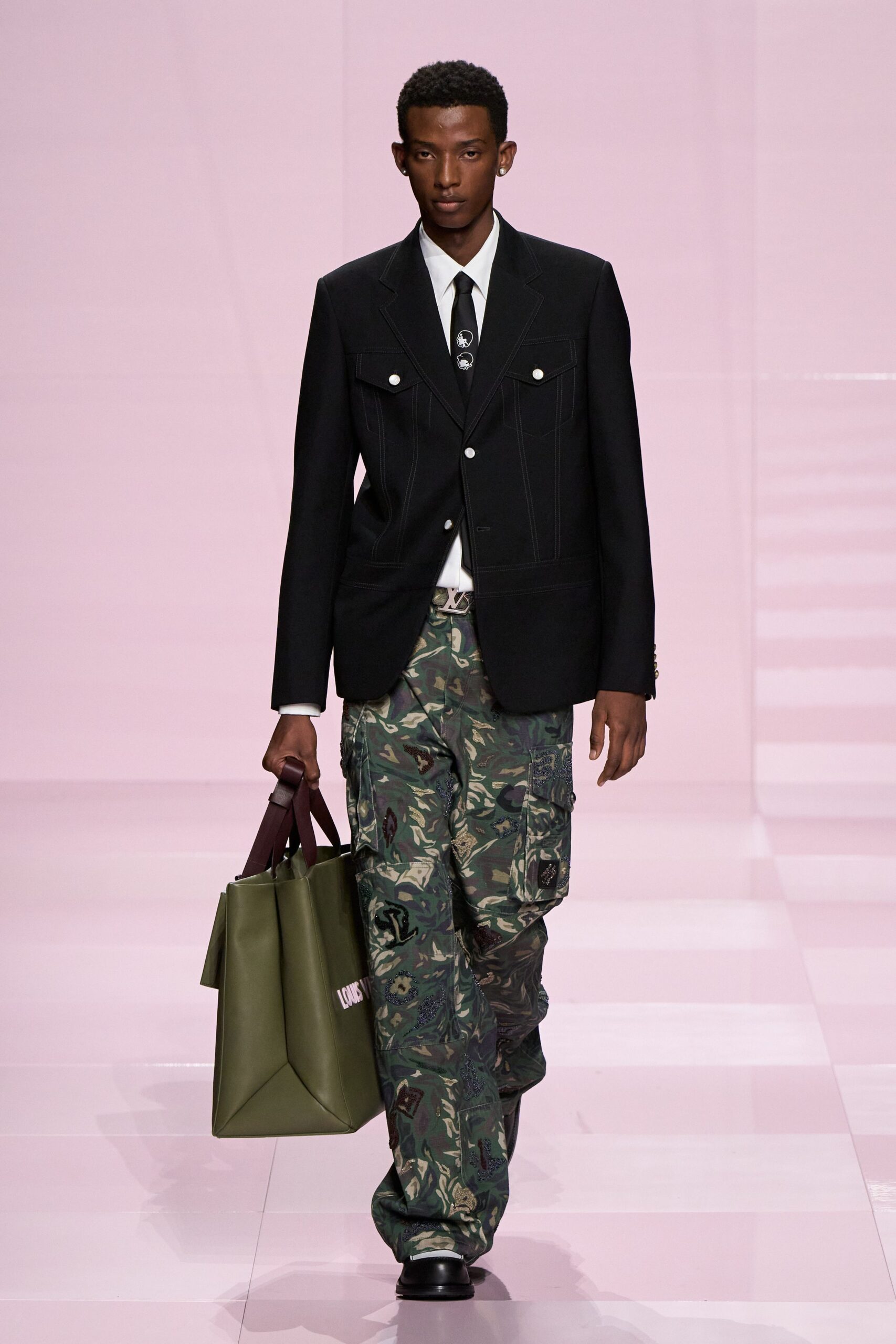 black tailored blazer with cargo pants