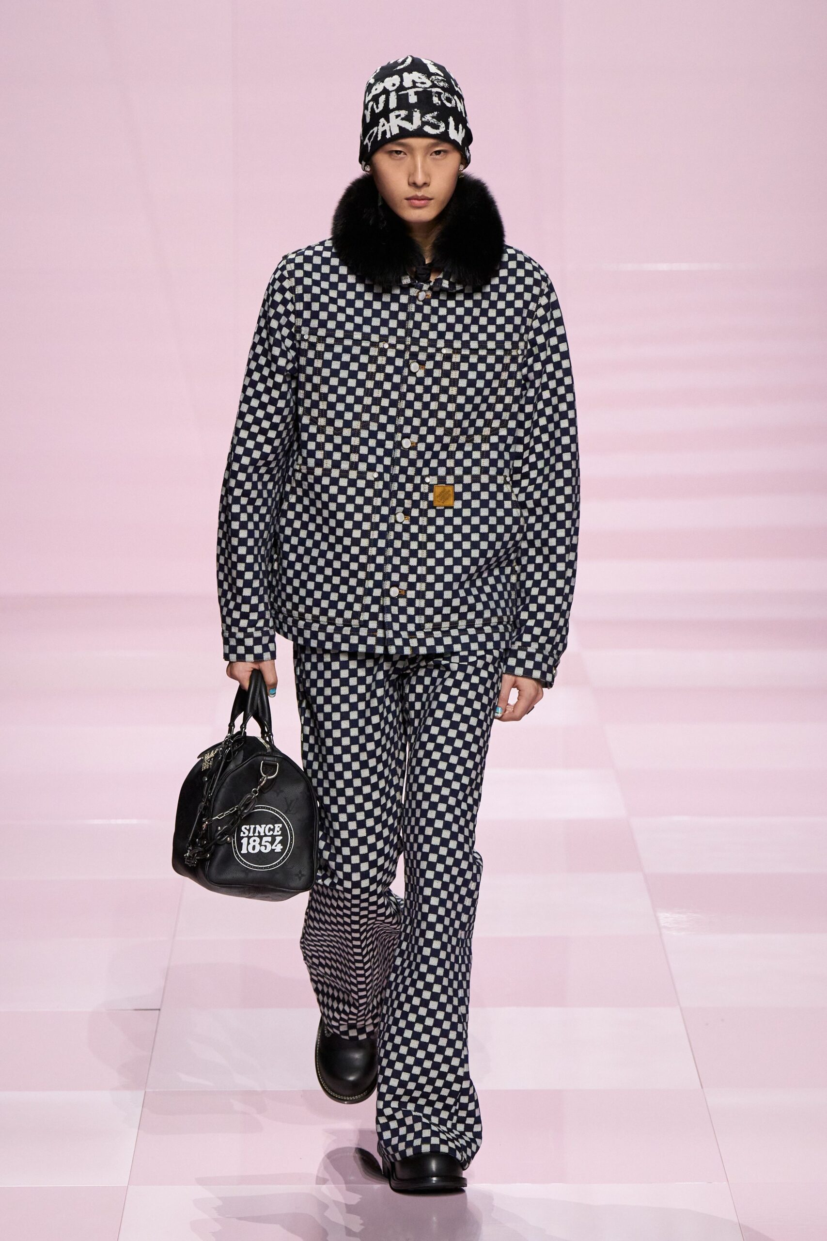 black cotton relaxed checked flared pants