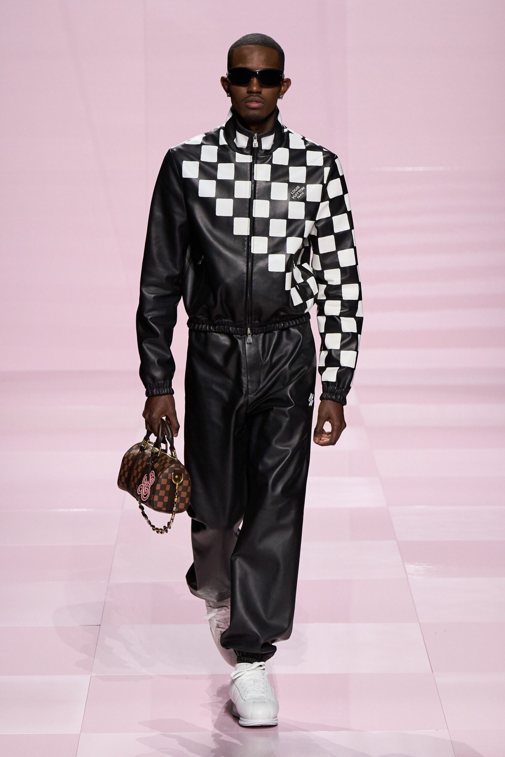 black and white leather jacket and pants