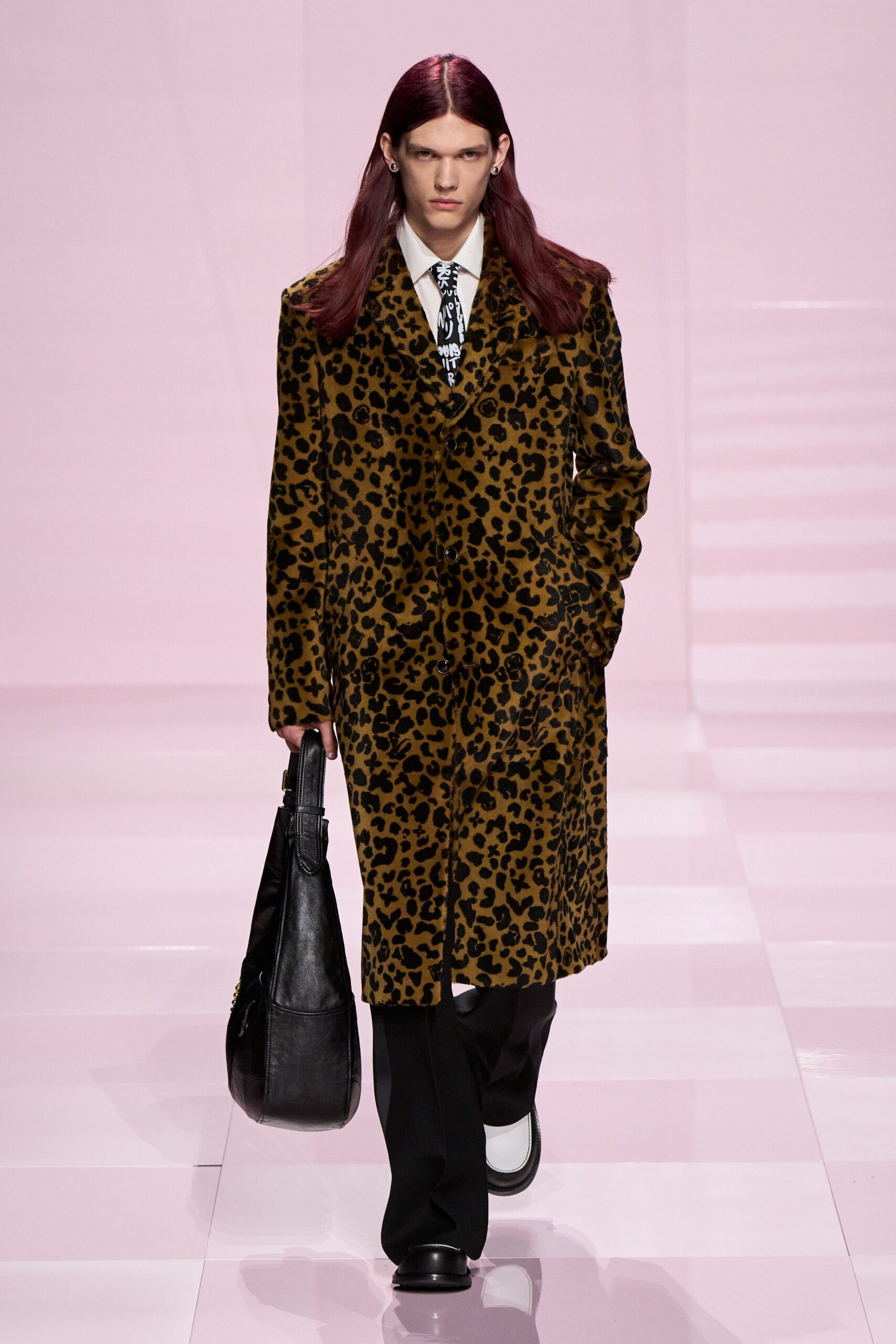 brown animal-print faux-fur coat