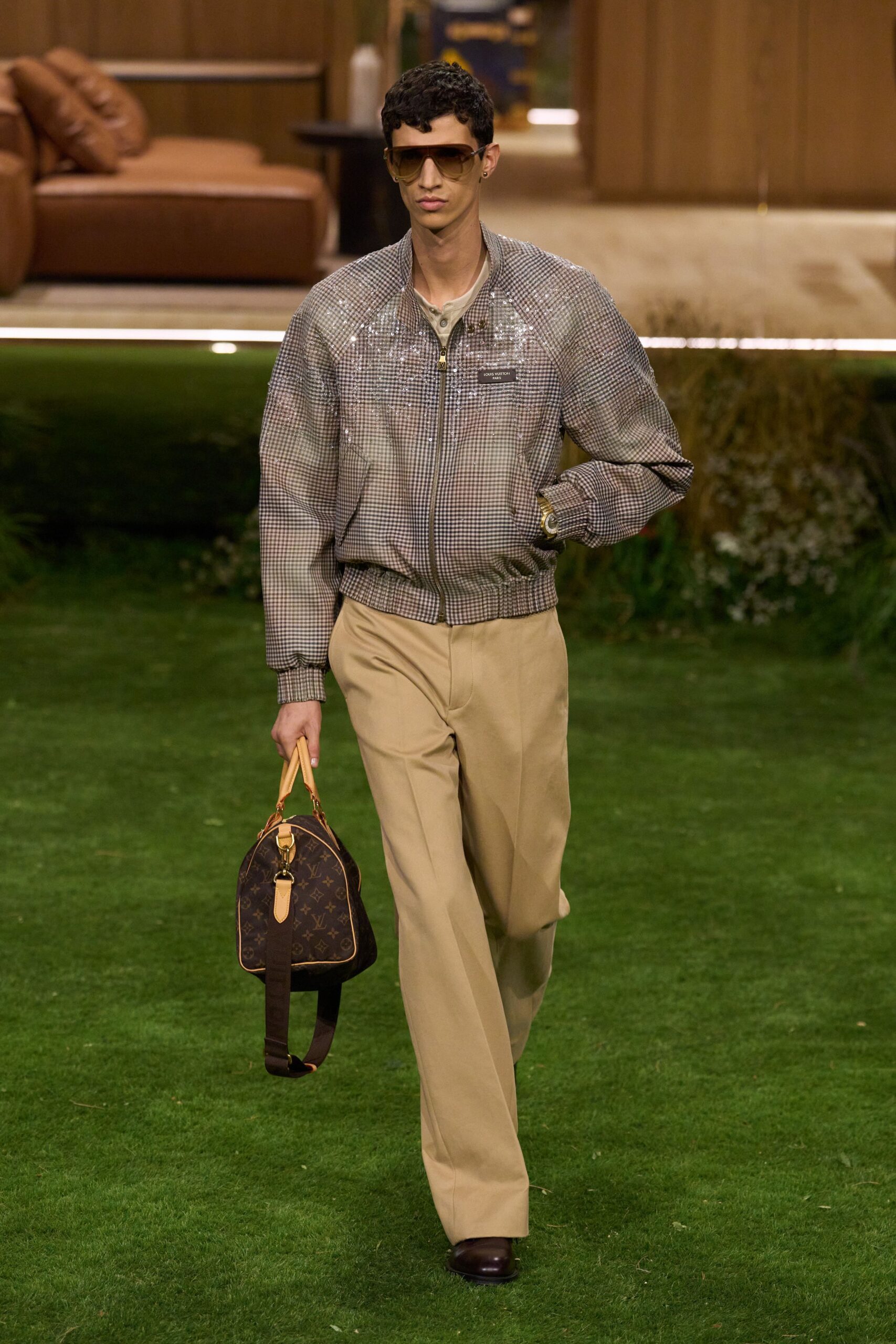 beige cotton tailored straight-leg pants