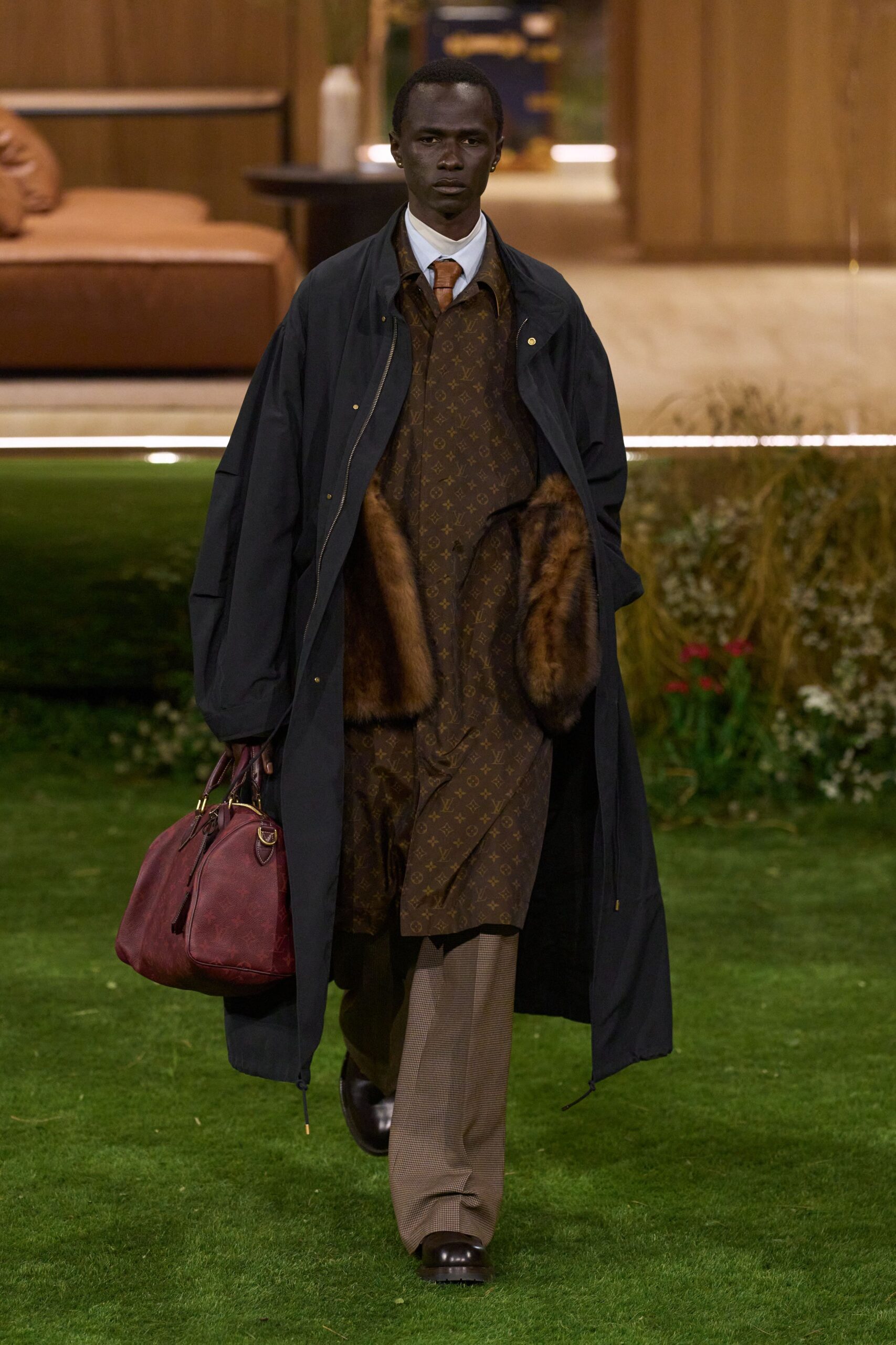 beige wool tailored straight-leg pants