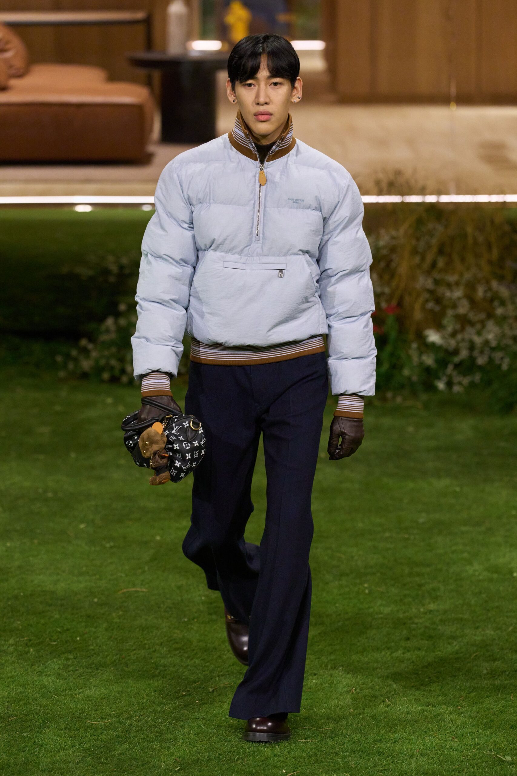 blue jersey long-sleeve relaxed zippered jacket