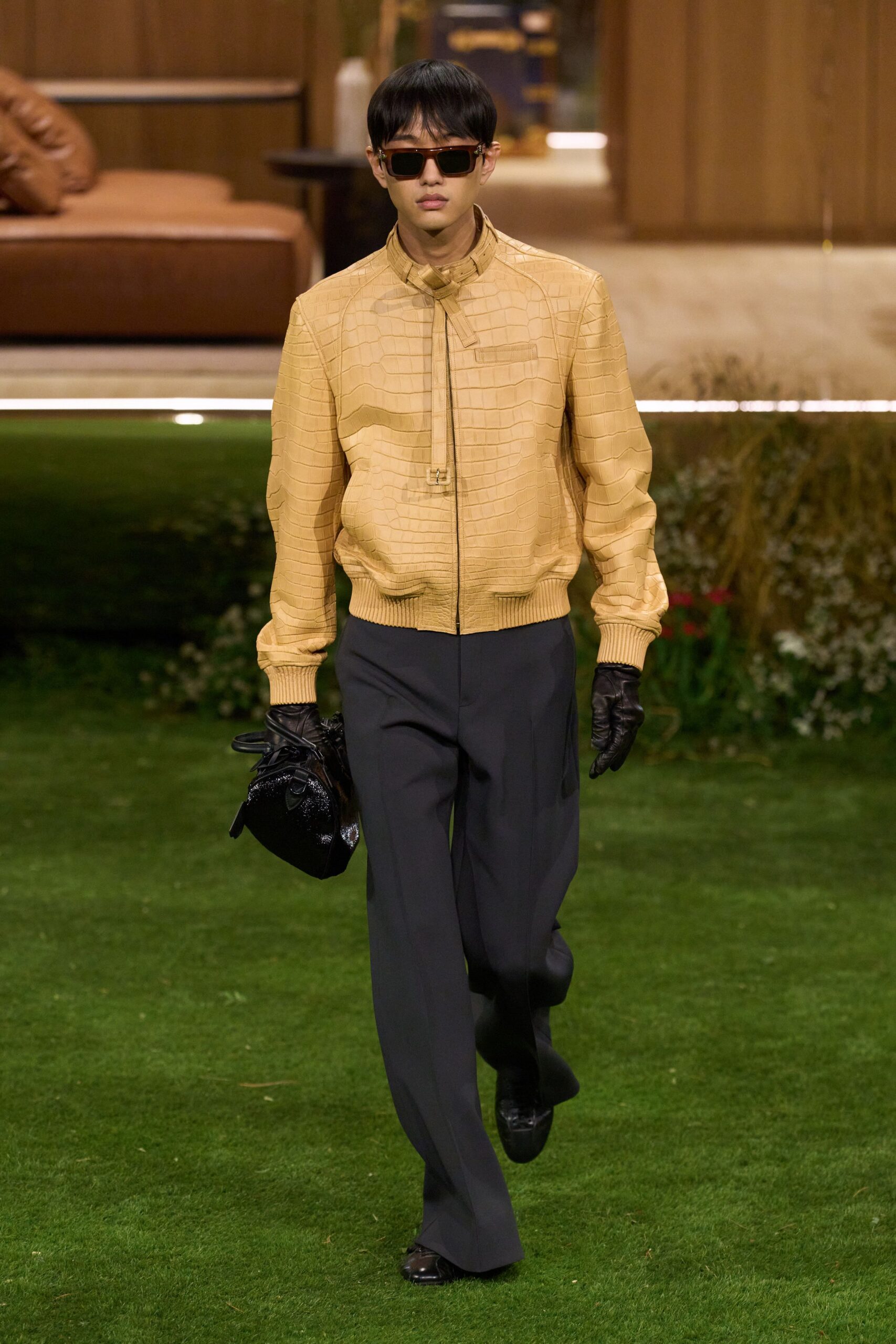 yellow cotton long-sleeve collared fitted textured jacket