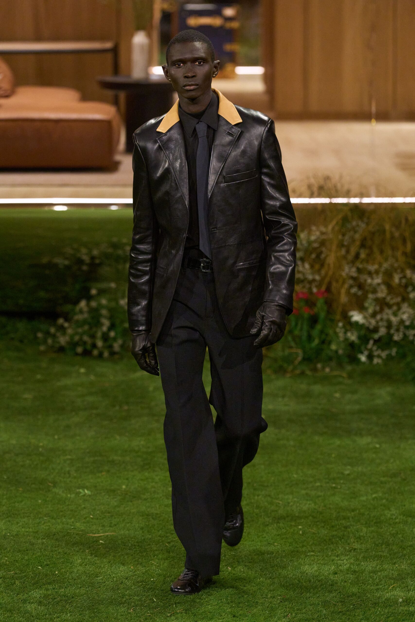 black wool slim straight-leg pants