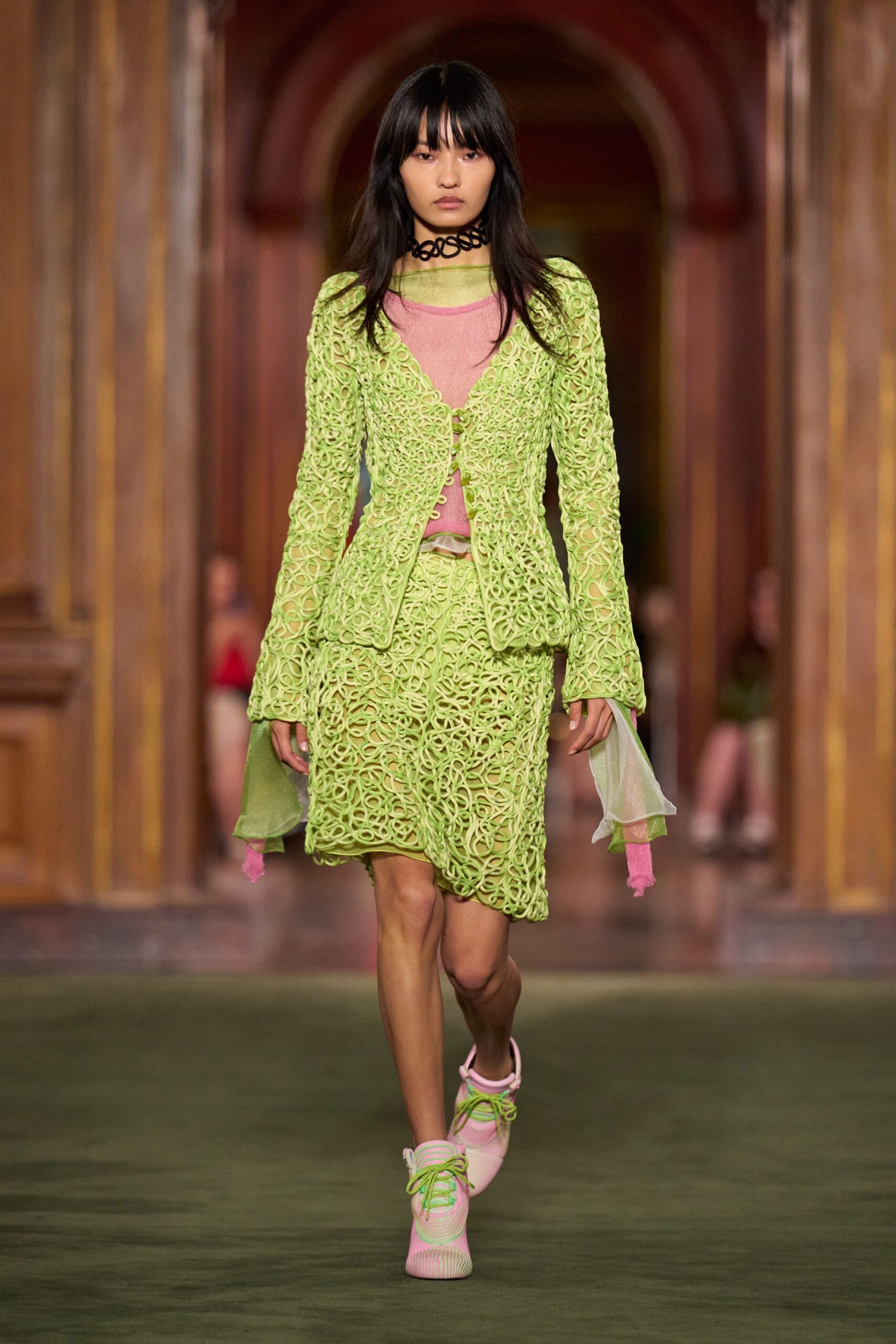 green lace long-sleeve fitted layered jacket