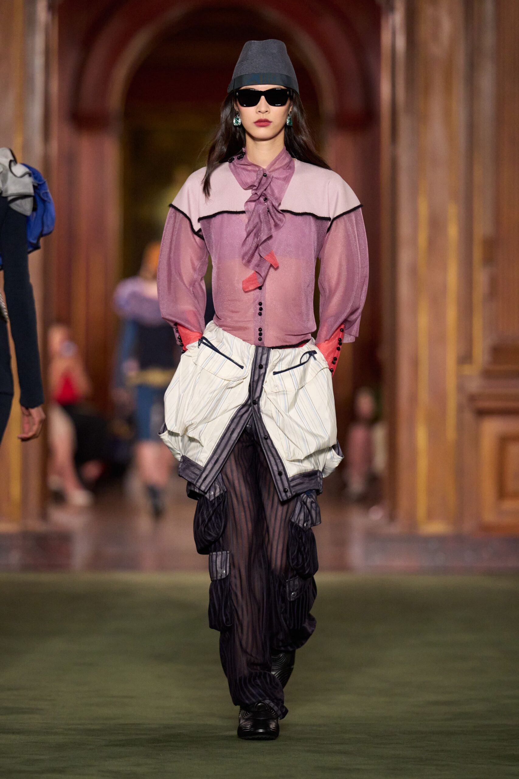 black mesh fitted layered sheer pants