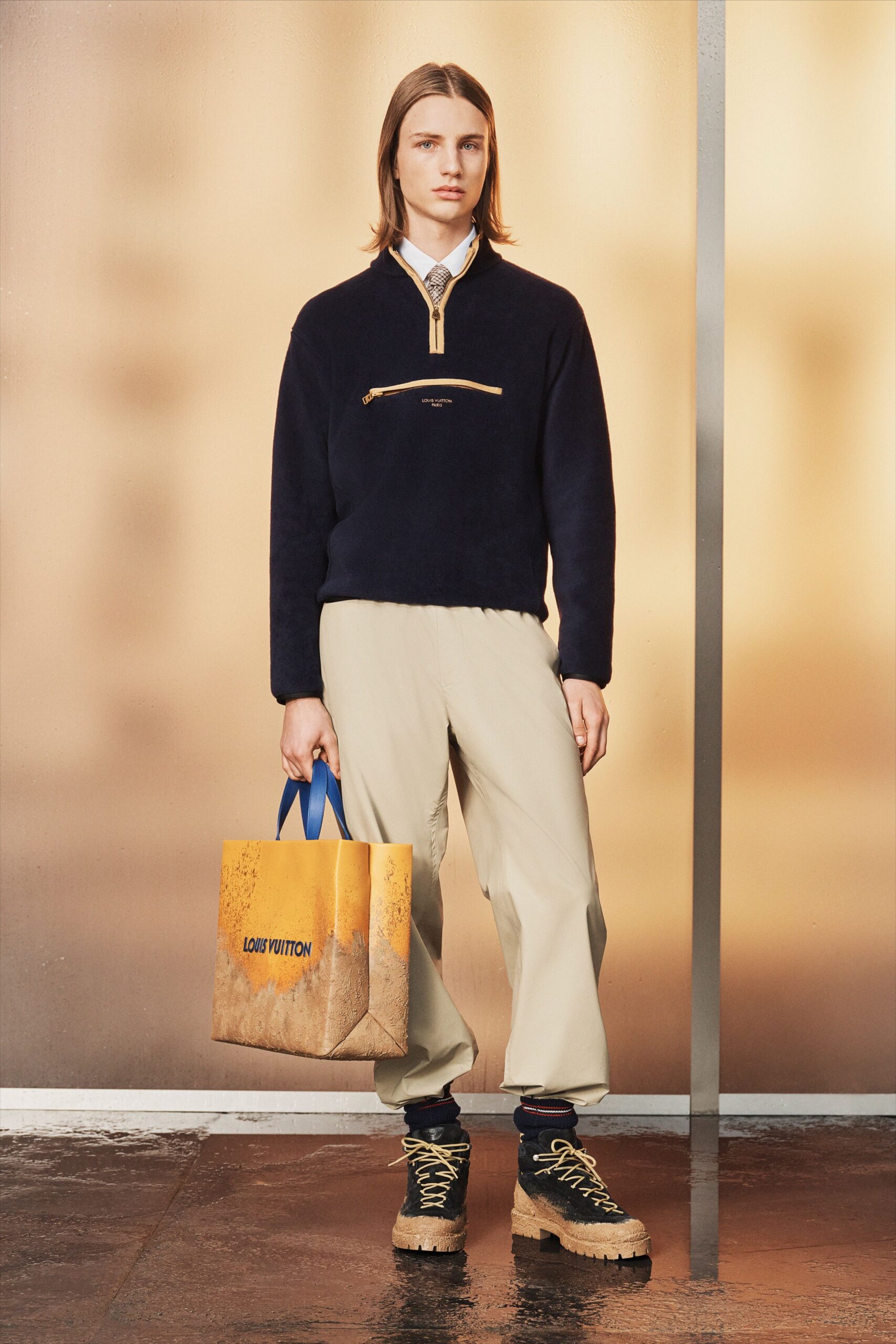 blue cotton long-sleeve relaxed zippered sweater