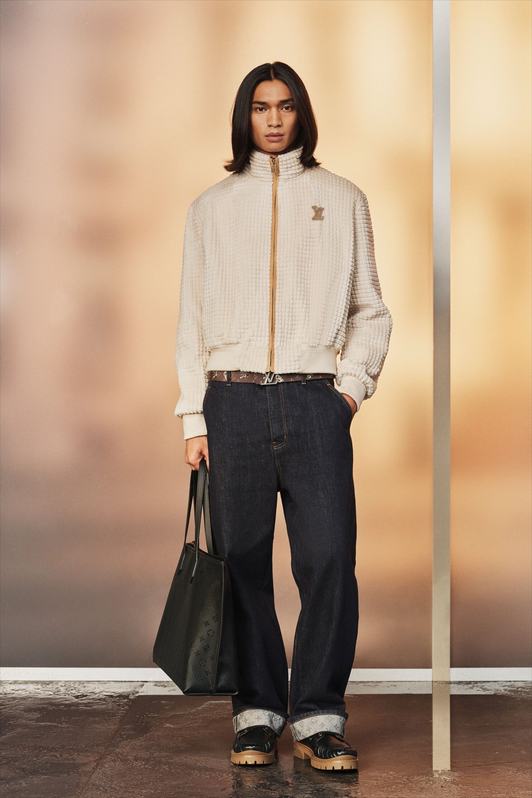 blue denim relaxed straight-leg pants