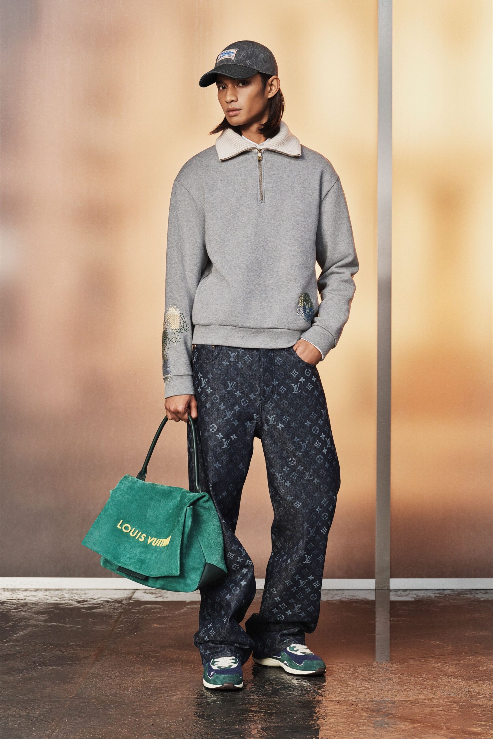 blue denim relaxed wide-leg pants