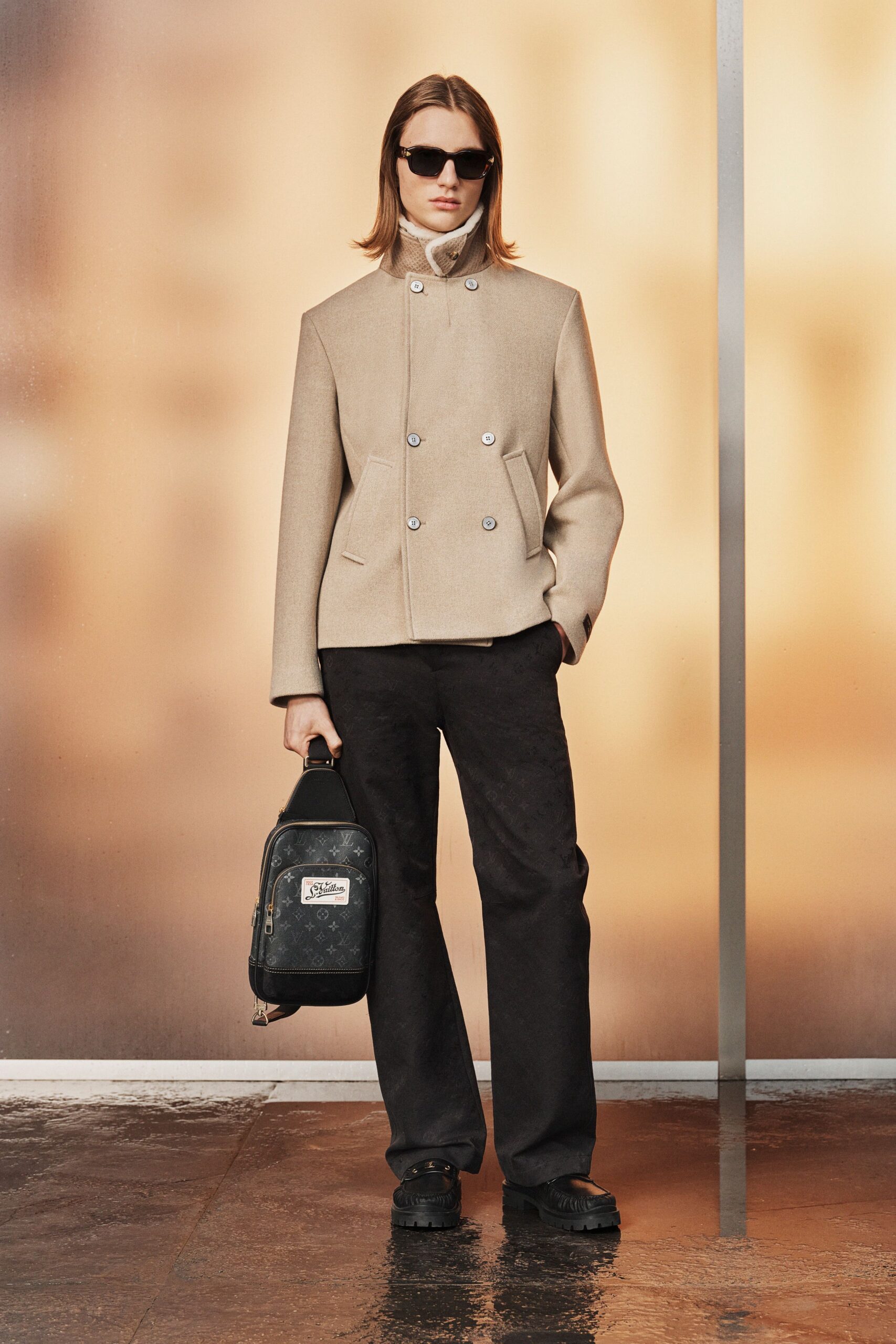black cotton relaxed straight-leg pants