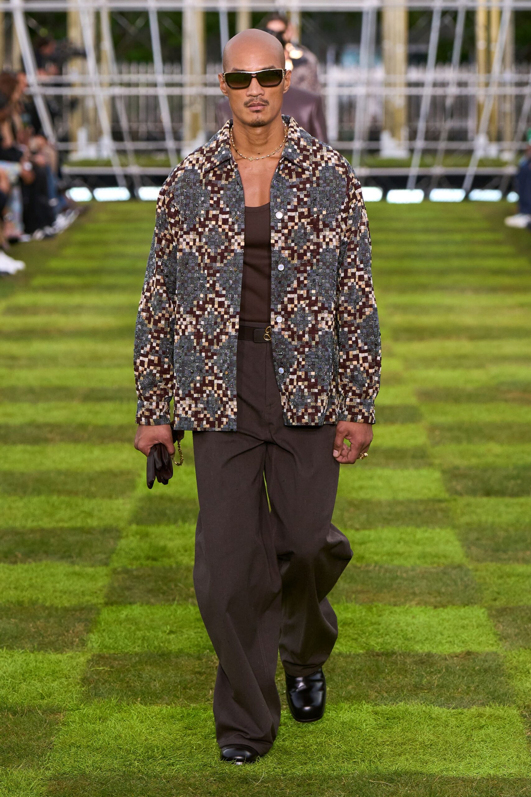 multi cotton long-sleeve collared relaxed buttoned jacket