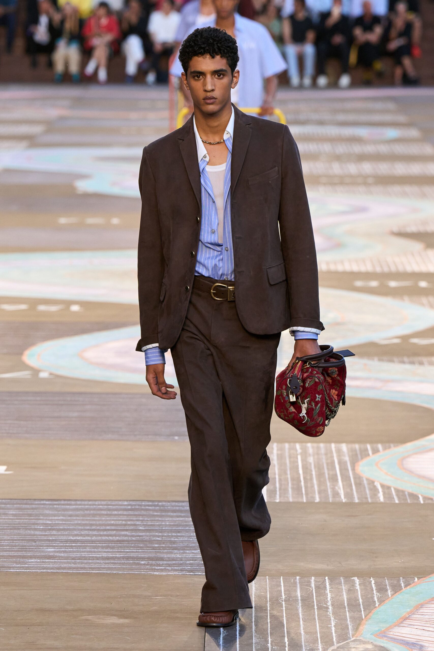 brown suede long-sleeve collared tailored suit