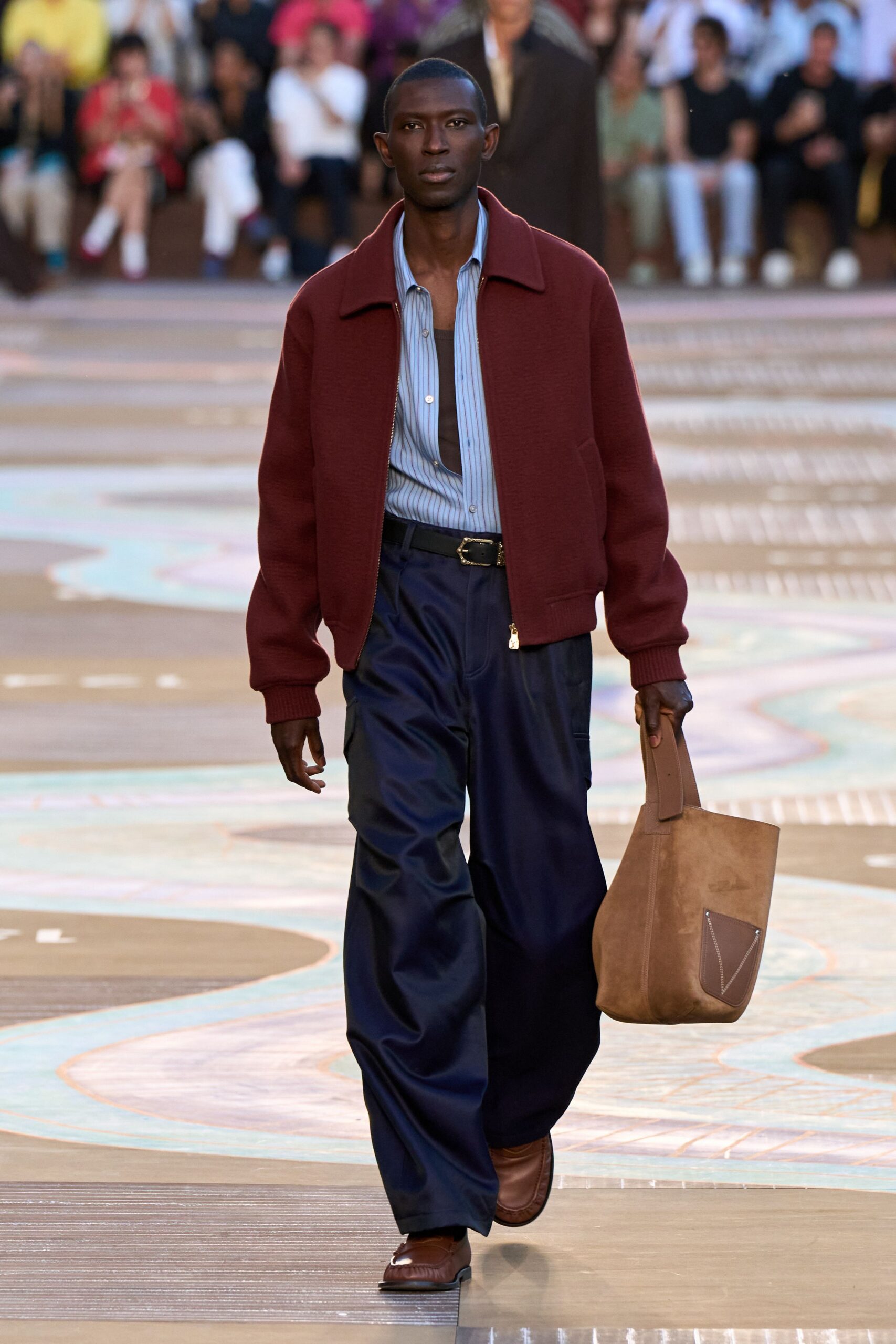 red wool long-sleeve collared relaxed jacket
