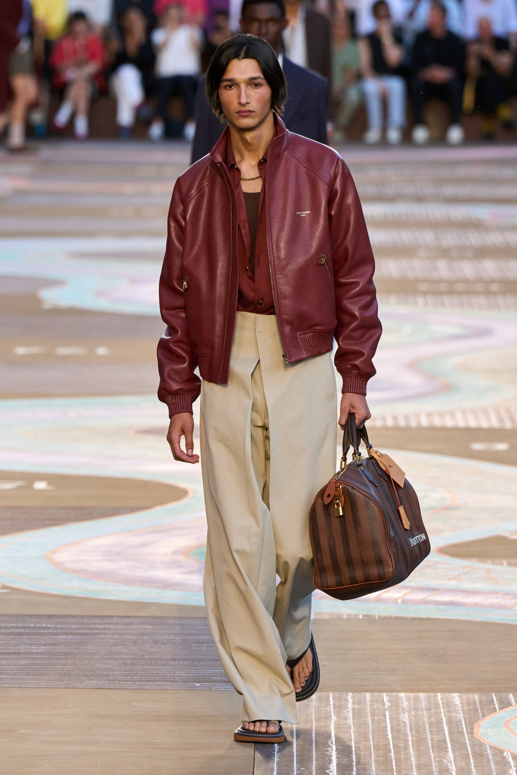 red leather long-sleeve collared relaxed jacket