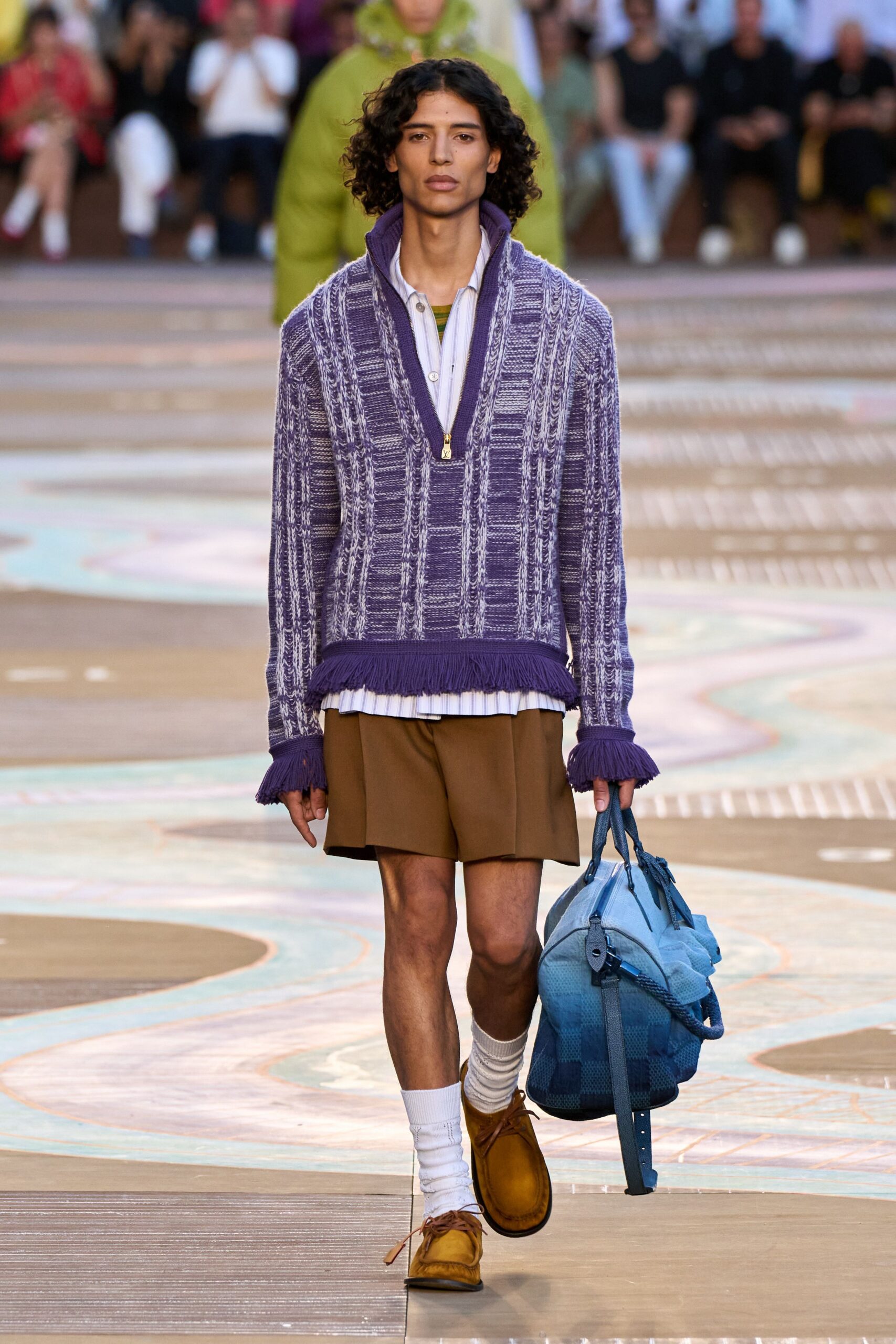 purple cotton long-sleeve collared relaxed ribbed sweater