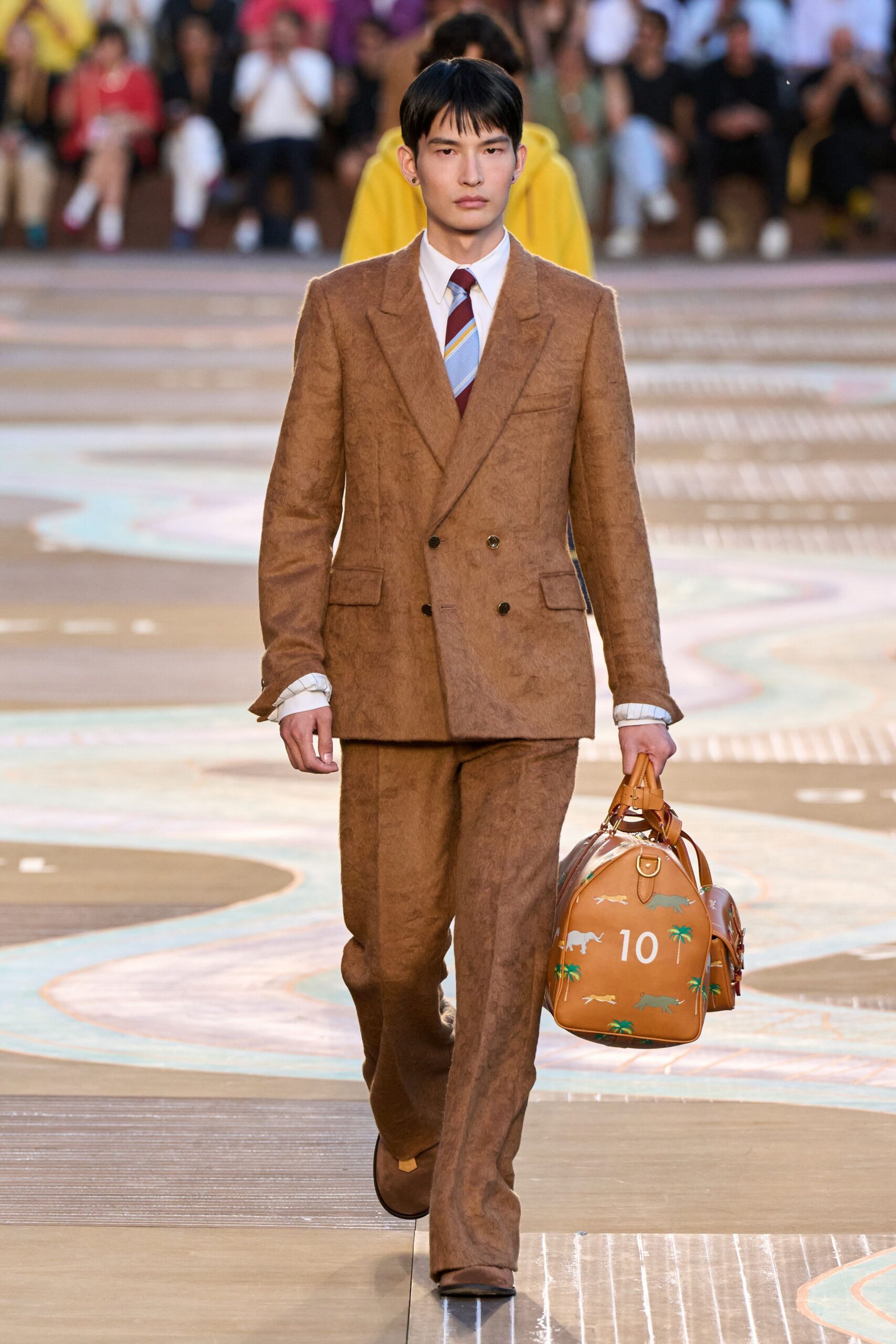 orange leather printed bag