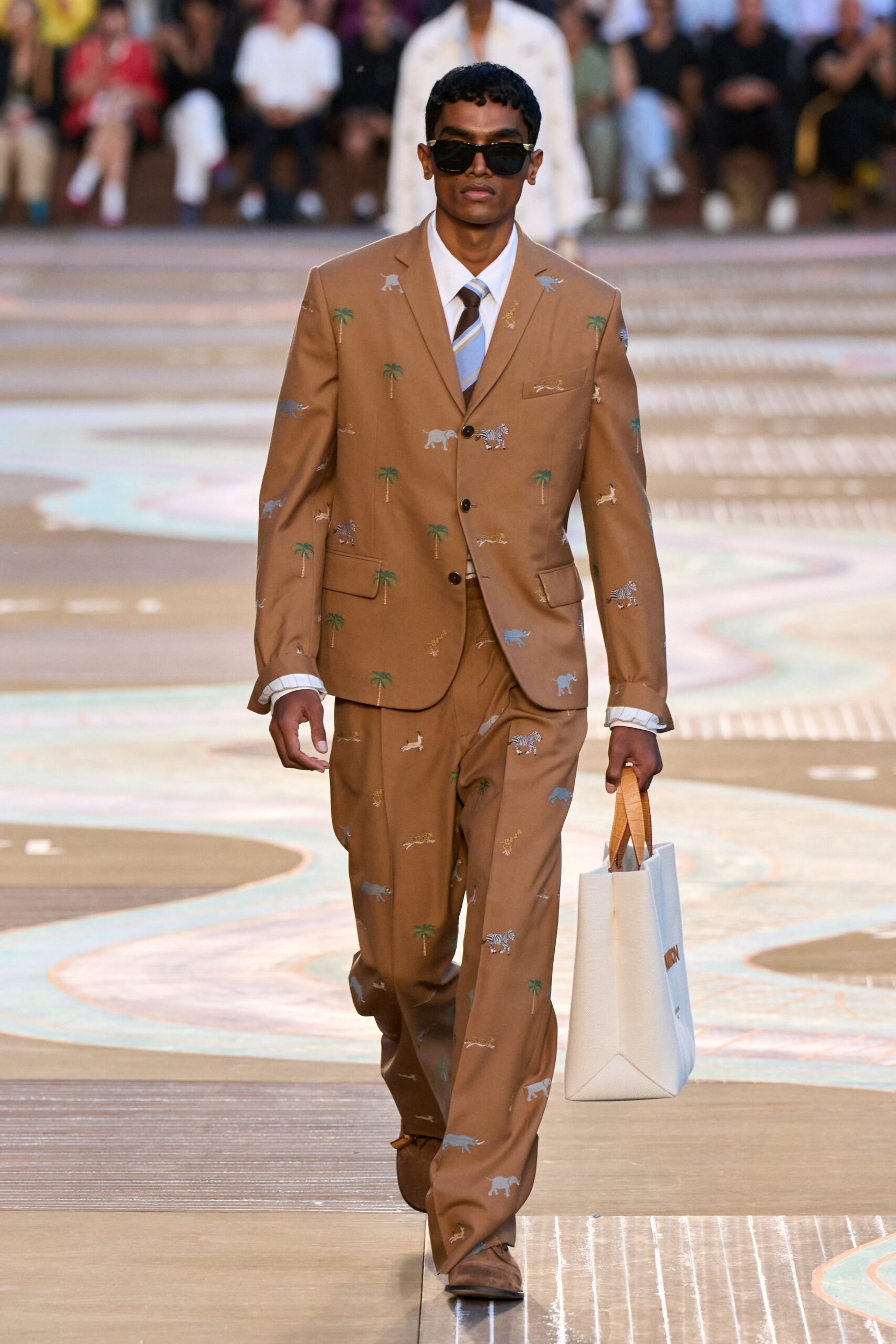 brown tailored suit with white shirt