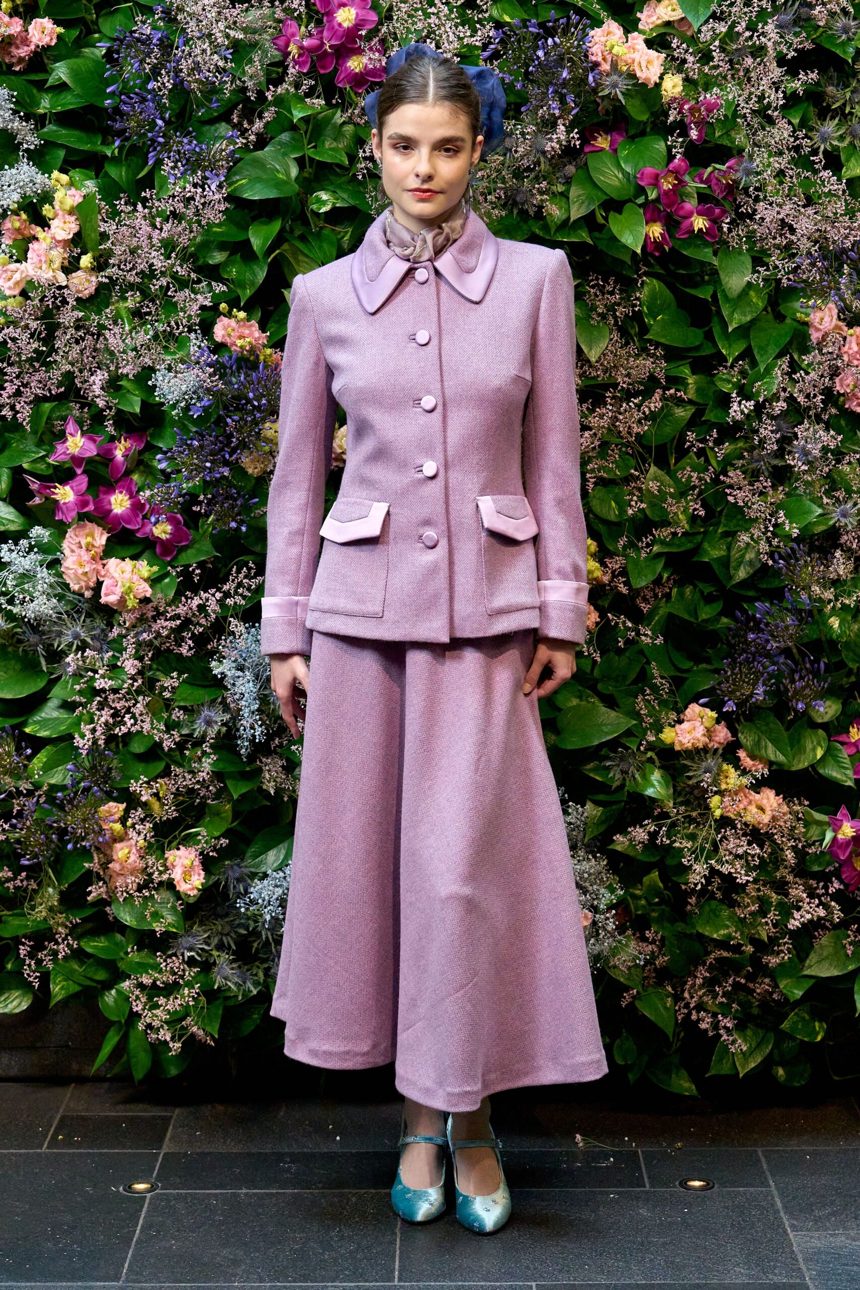 pink wool long-sleeve collared tailored buttoned jacket