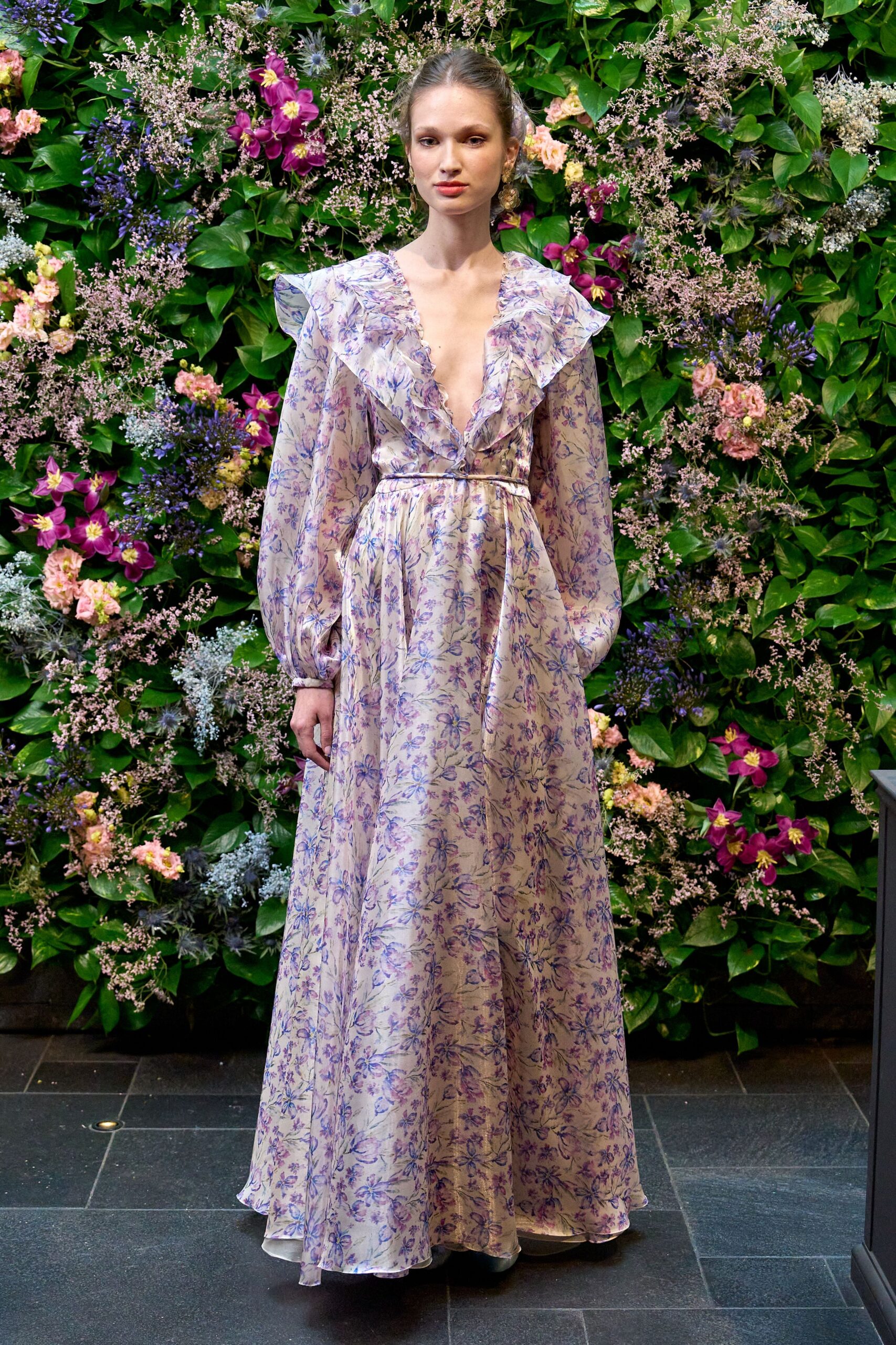 purple floral maxi gown