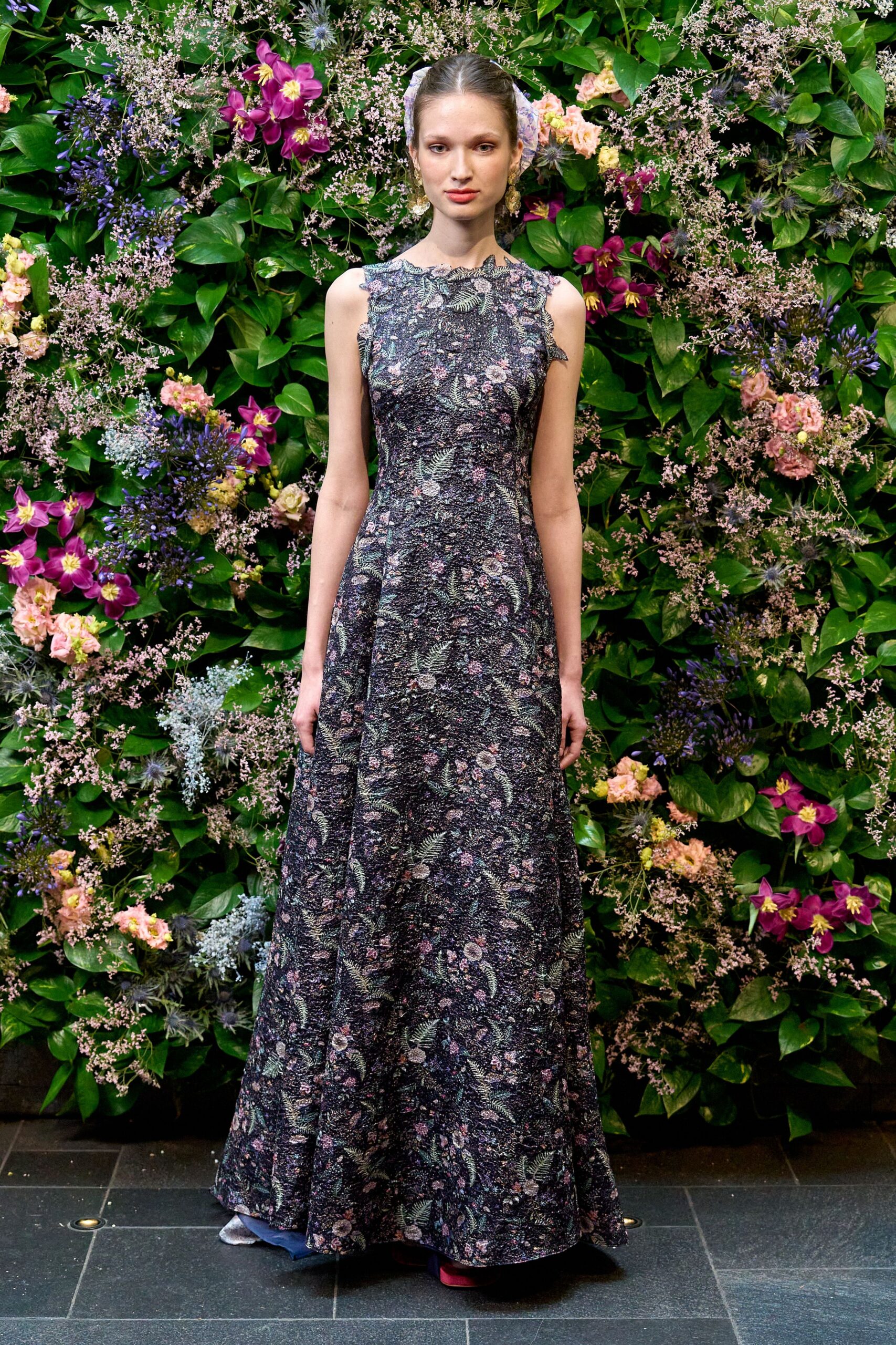 multi-colored silk sleeveless gown