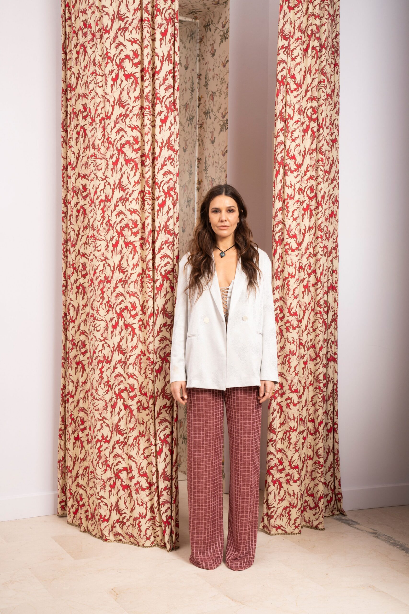 red relaxed checked wide-leg pants
