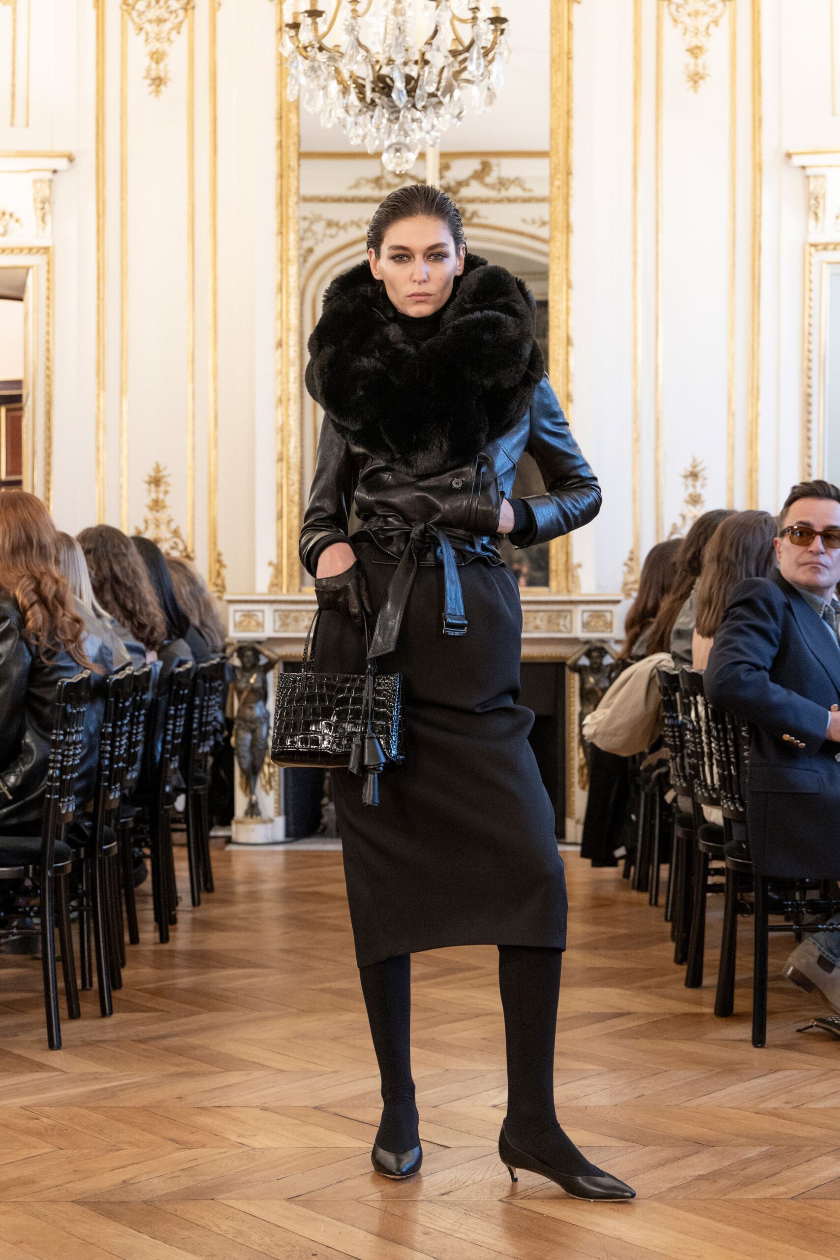 black leather textured bag
