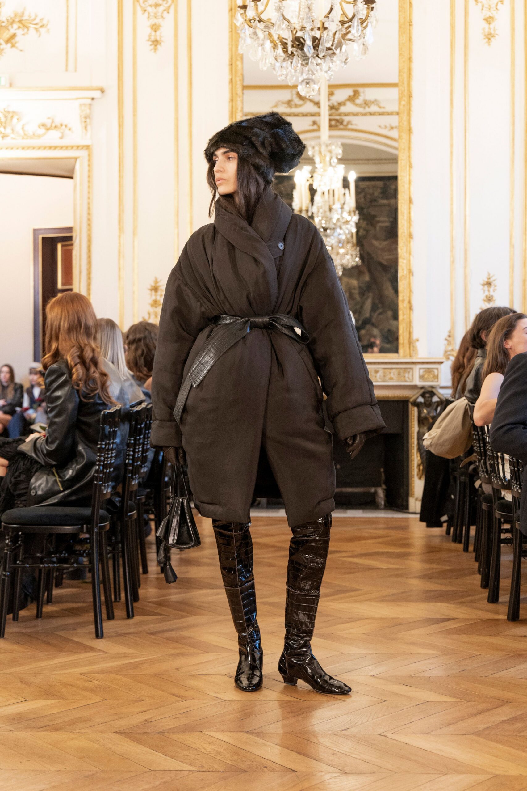 black leather shiny boots