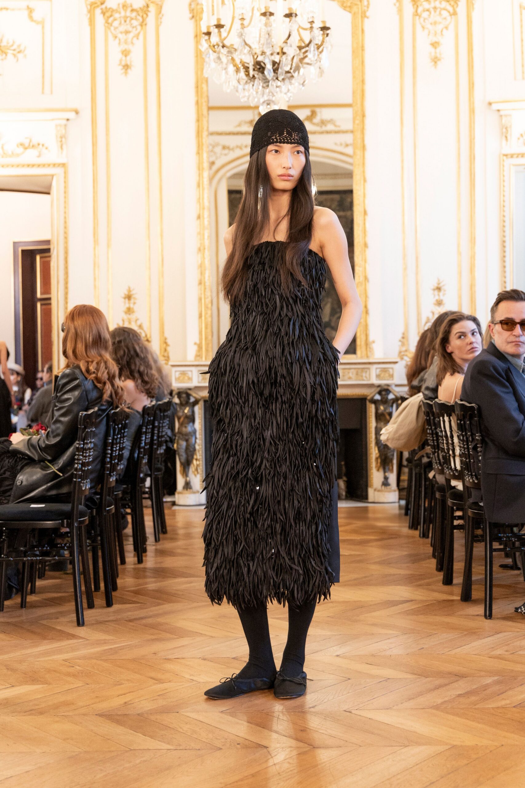 black cotton sleeveless fitted fringed pockets midi dress