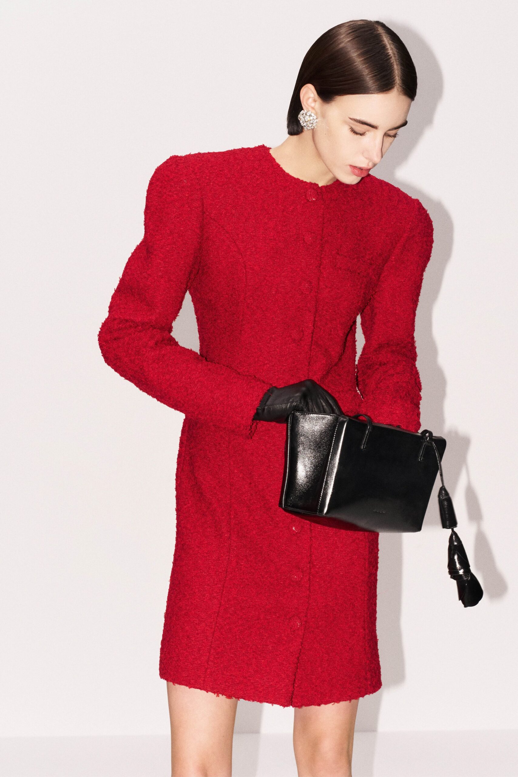 red tweed fitted mini dress