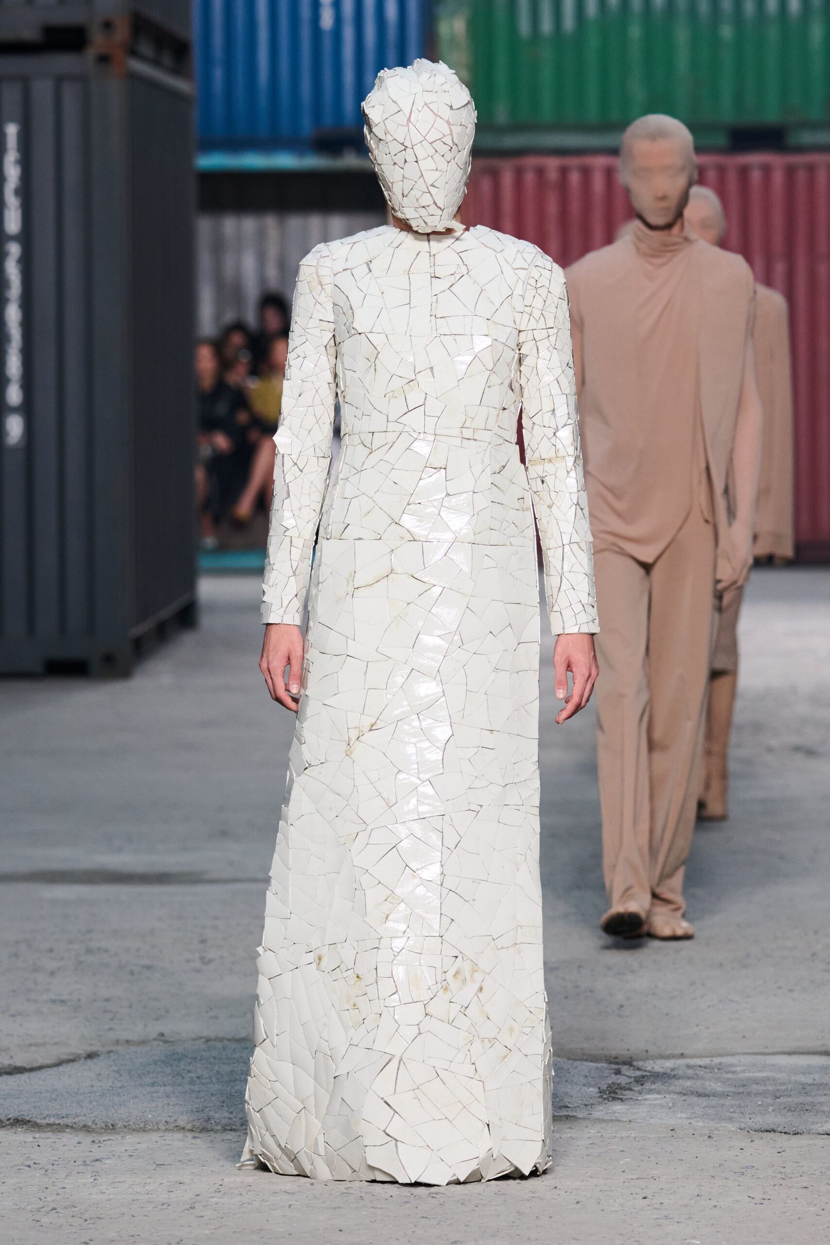 white textured long-sleeve gown