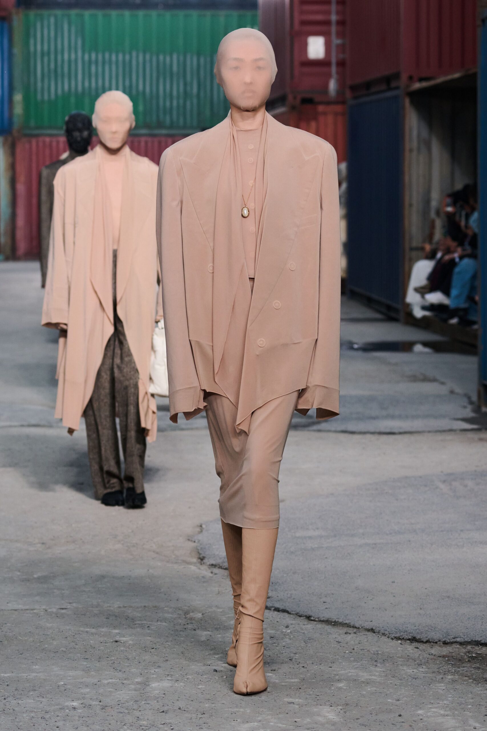 beige cotton long-sleeve collared oversized coat