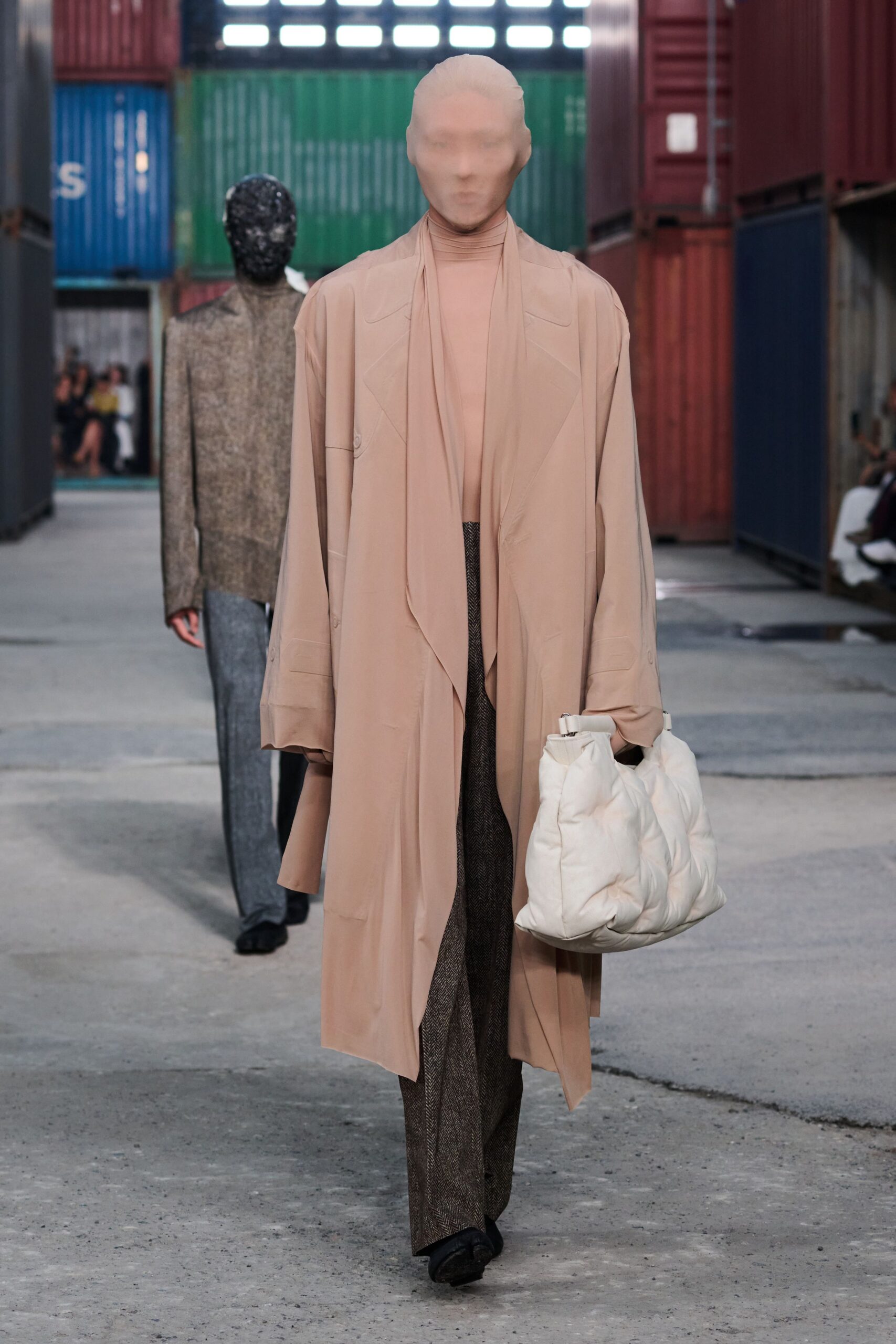tan cotton long-sleeve high-neck fitted top
