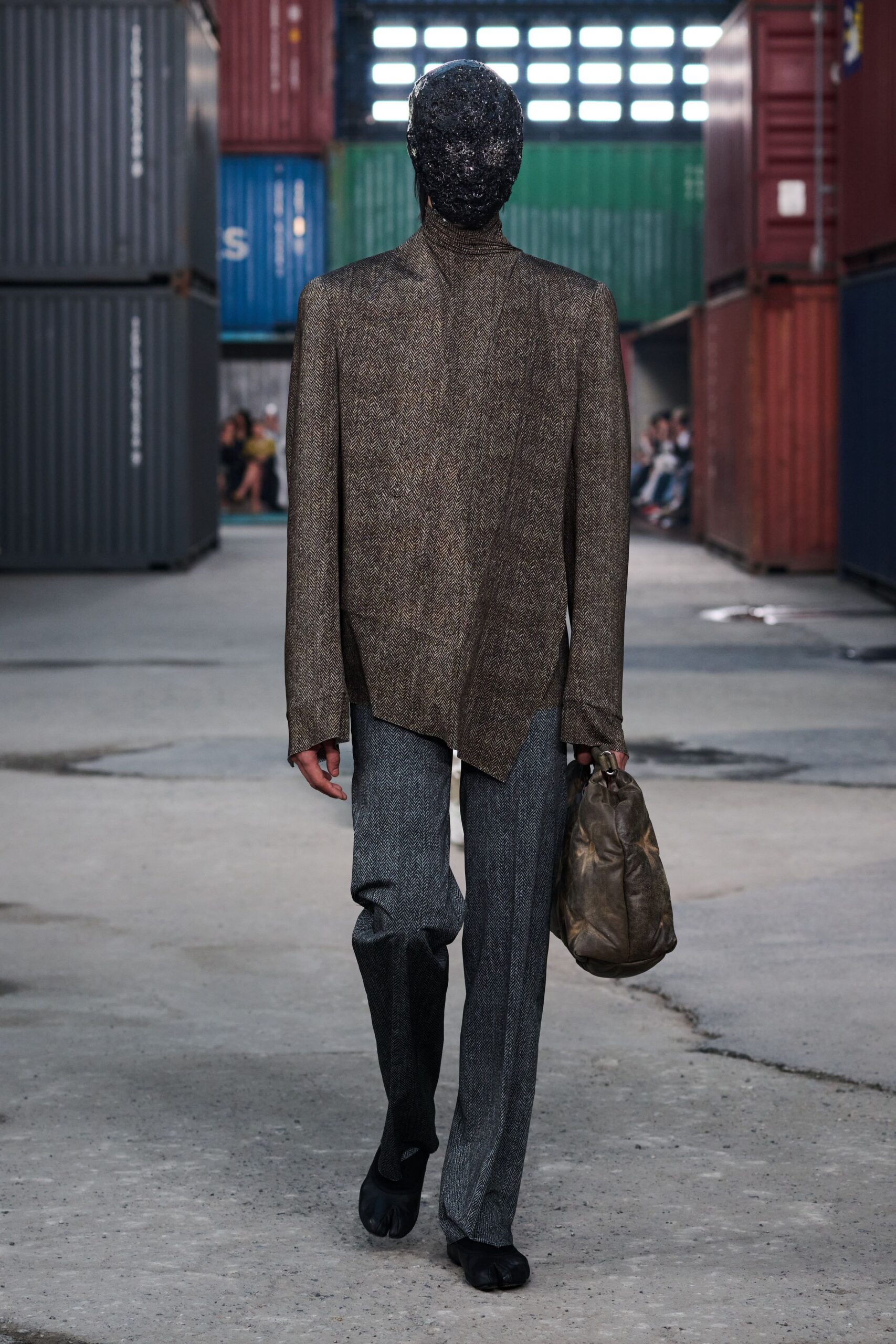 gray wool tailored straight-leg pants