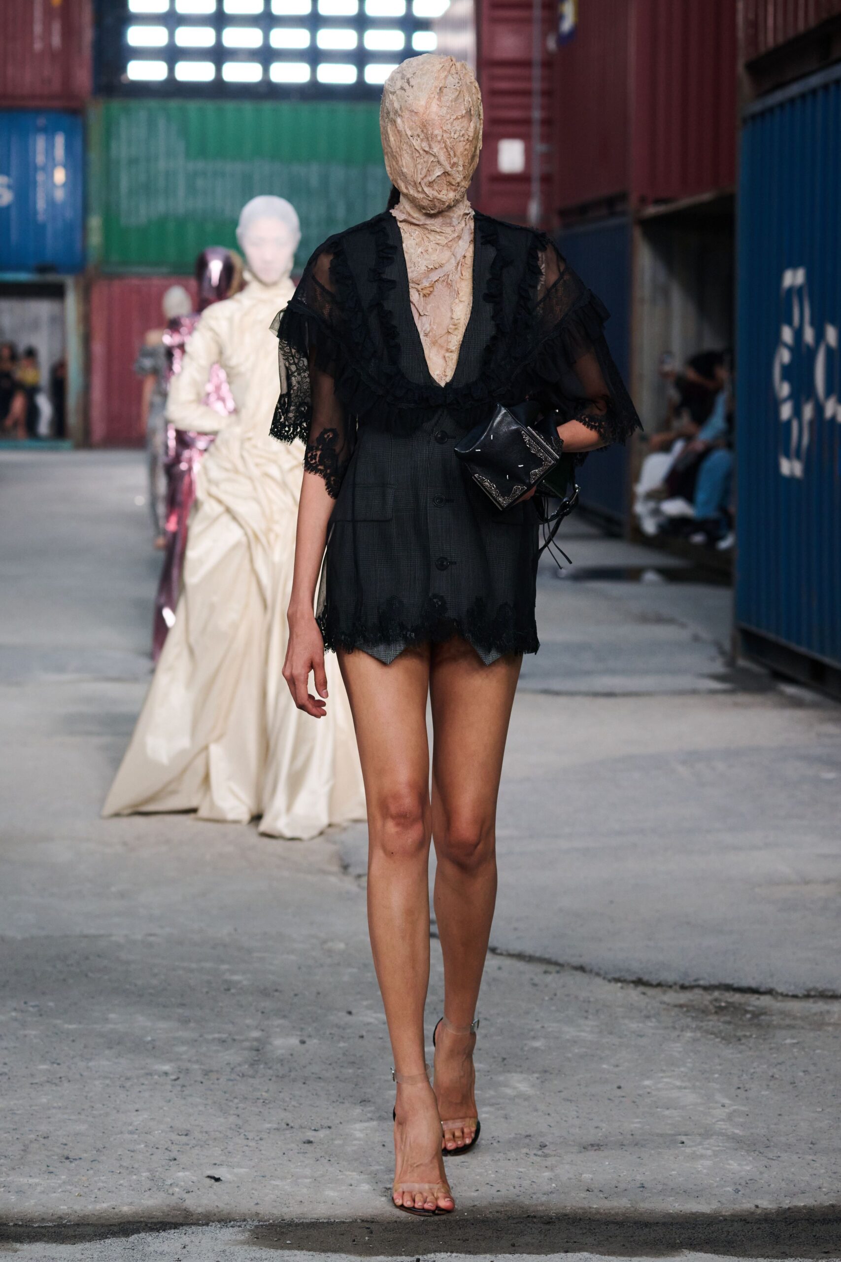 black lace sleeveless v-neck fitted ruffled layered dress